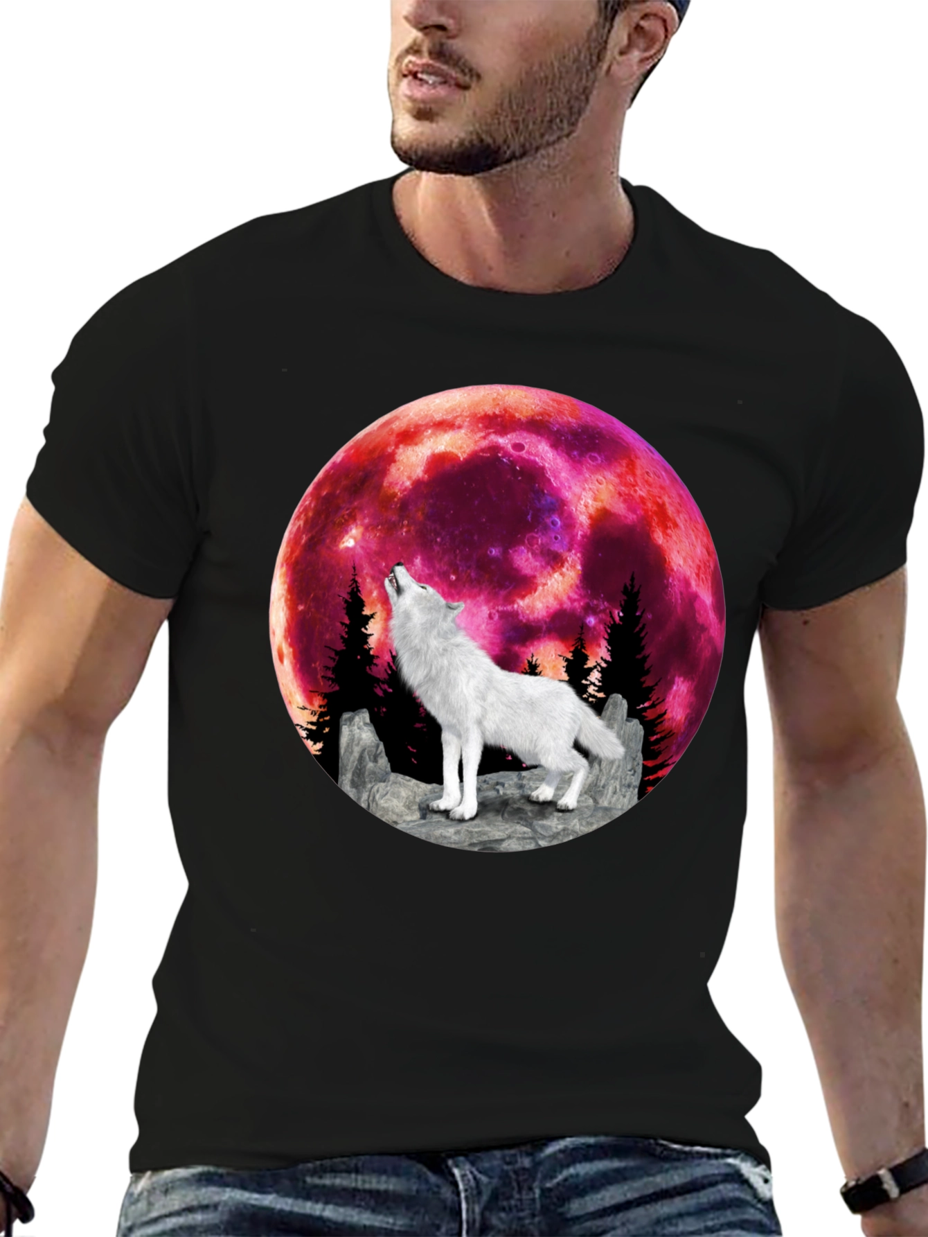 Wolf Howling at Blood Moon Graphic Tee