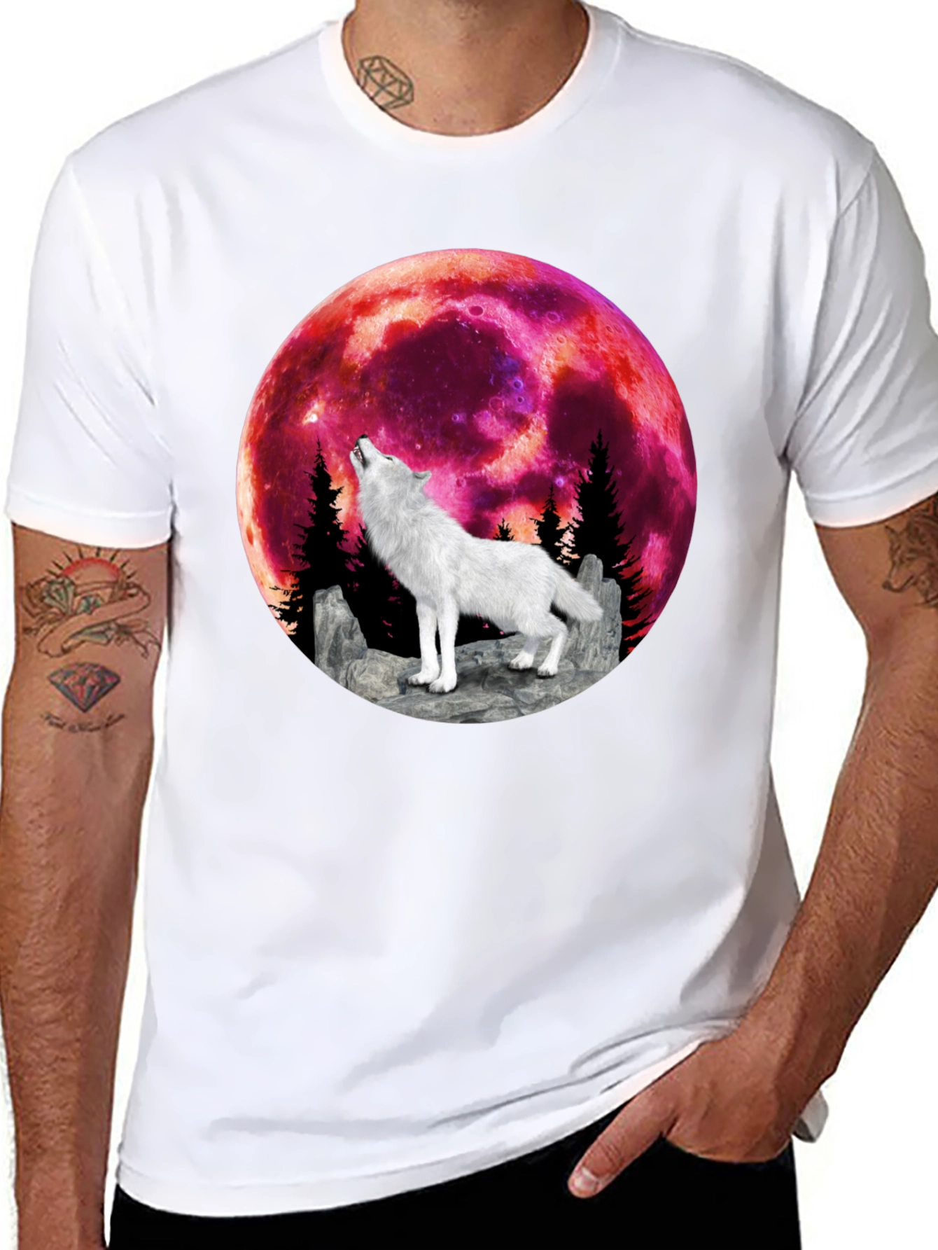 Wolf Howling at Blood Moon Graphic Tee