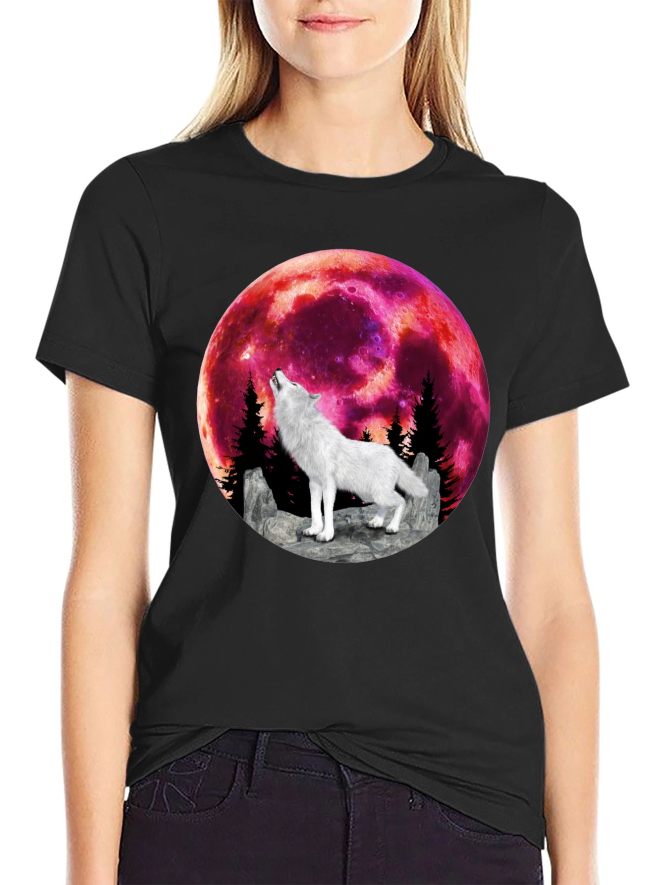 Wolf Howling at Blood Moon Graphic Tee