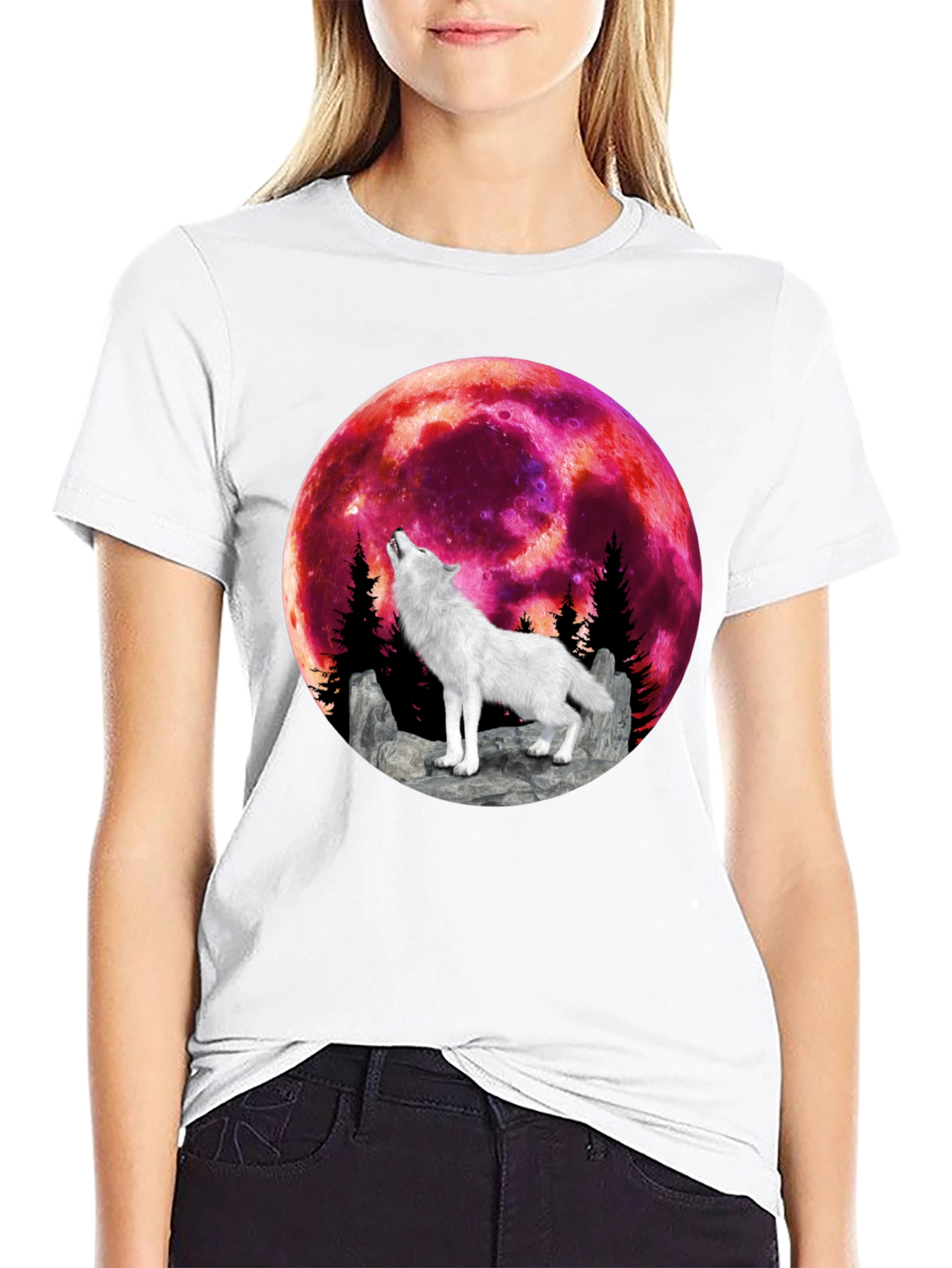Wolf Howling at Blood Moon Graphic Tee