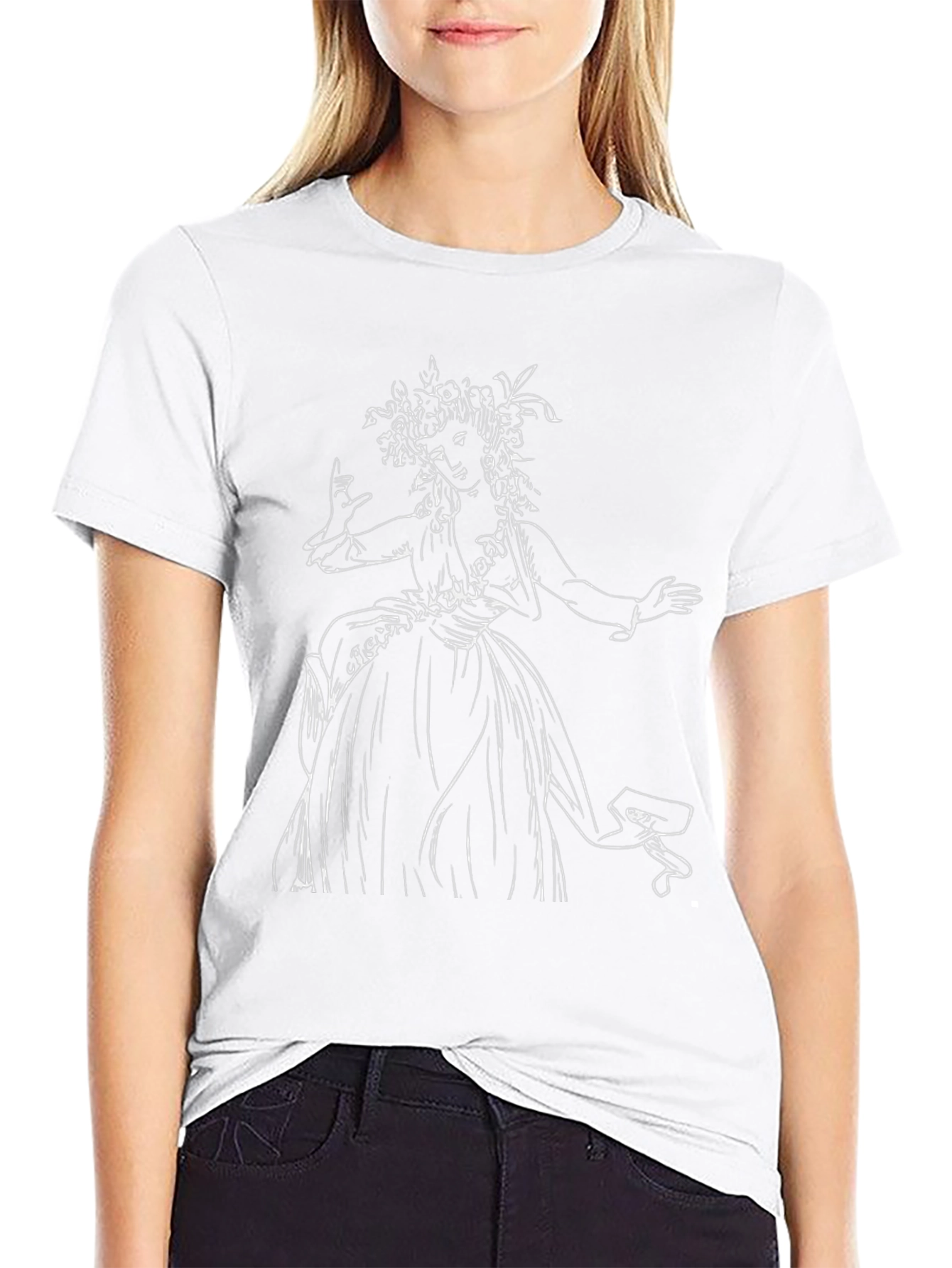 Black T-Shirt with Woman Sketch