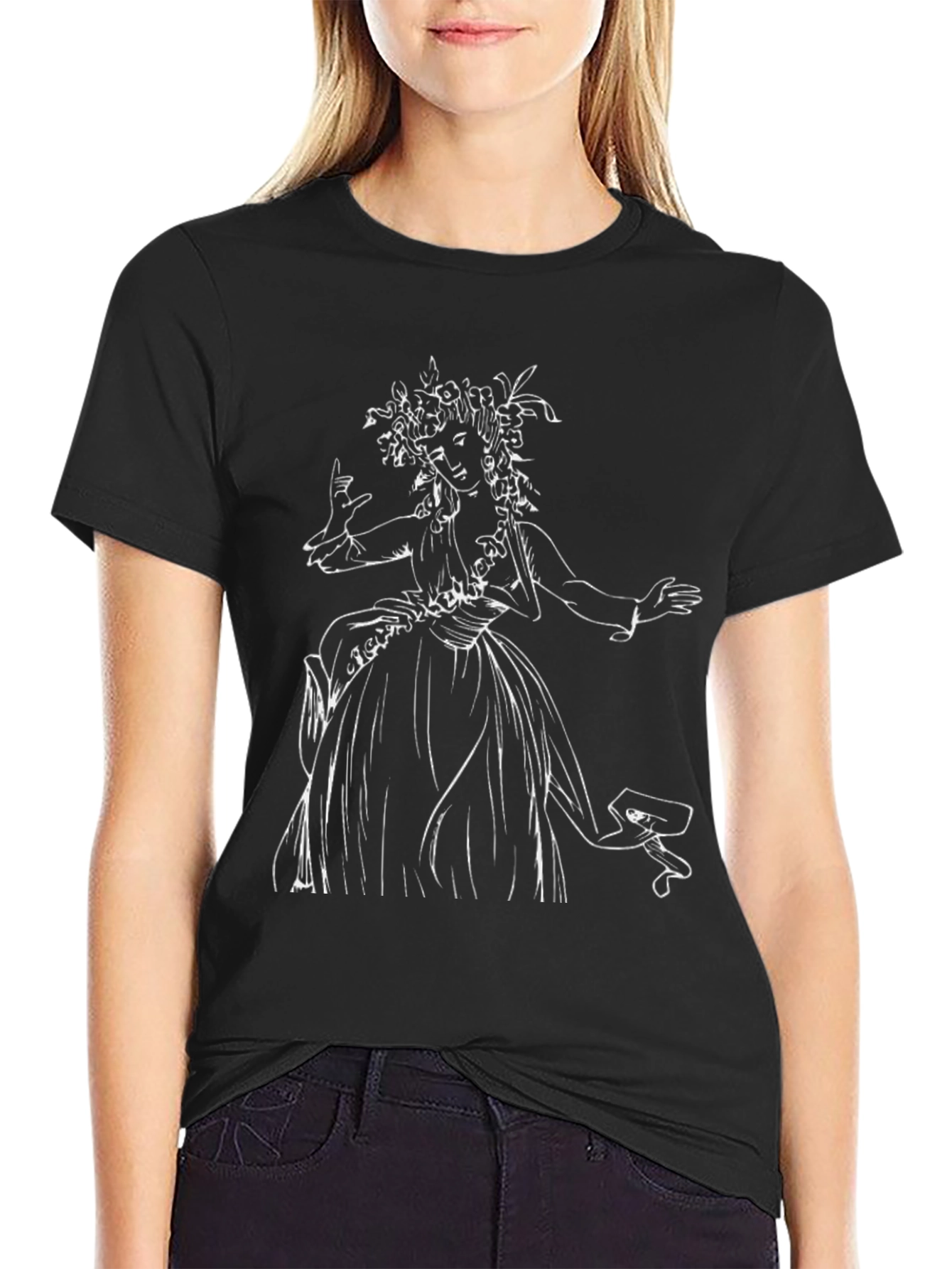 Black T-Shirt with Woman Sketch