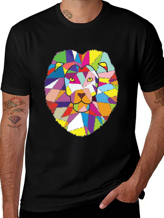 Geometric Lion Graphic T-Shirt - Vivid Colorful Design