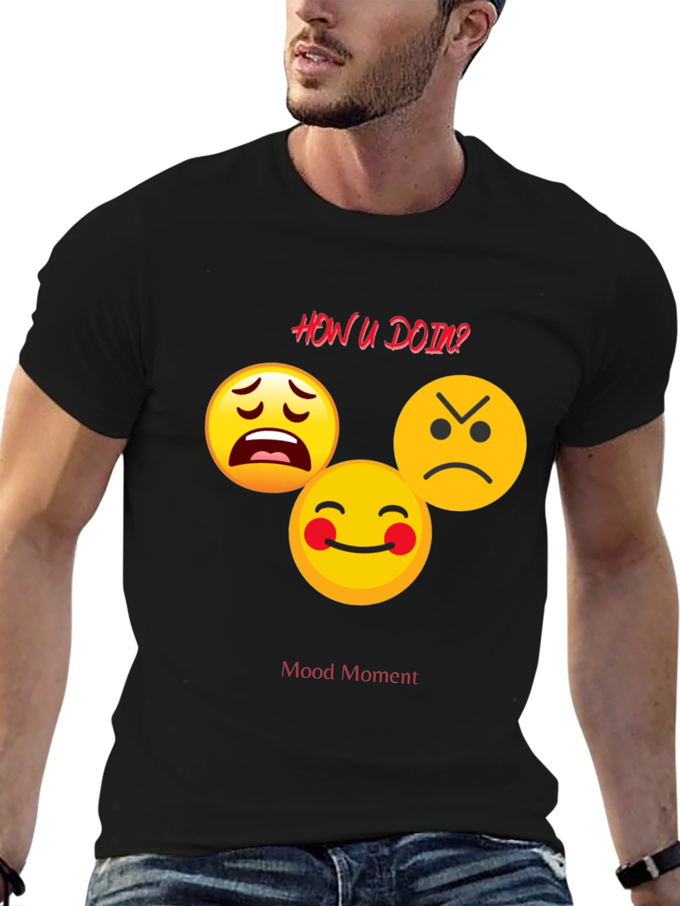 Mood Moment Emoji Graphic Black T-Shirt