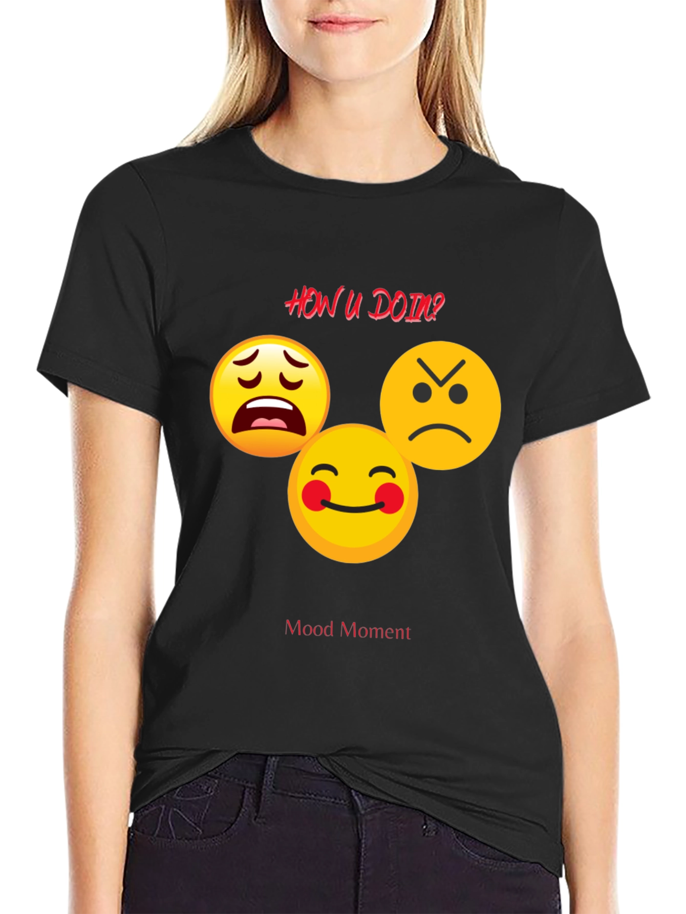 Mood Moment Emoji Graphic Black T-Shirt
