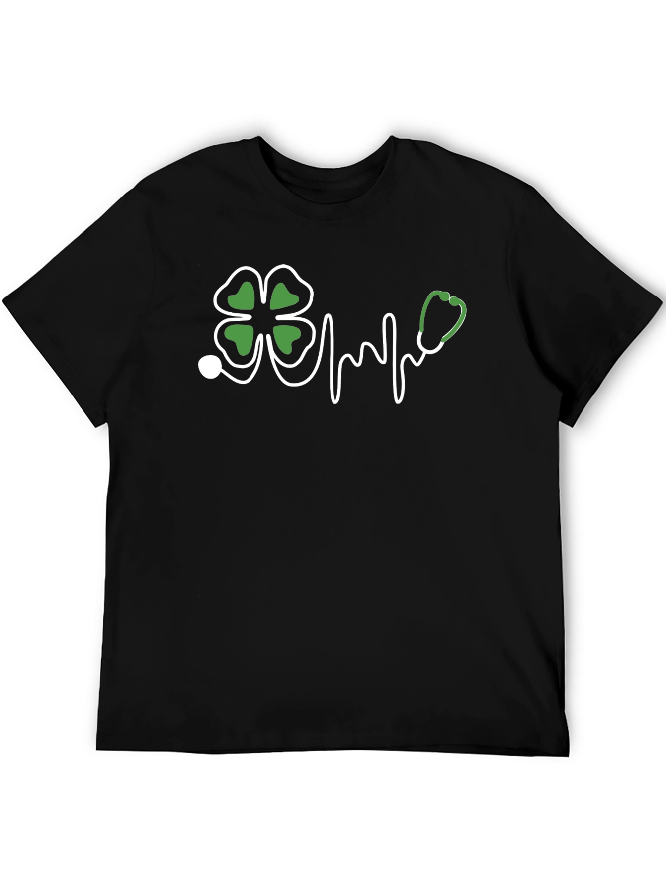 St. Patricks Day Clover Stethoscope Black T-Shirt