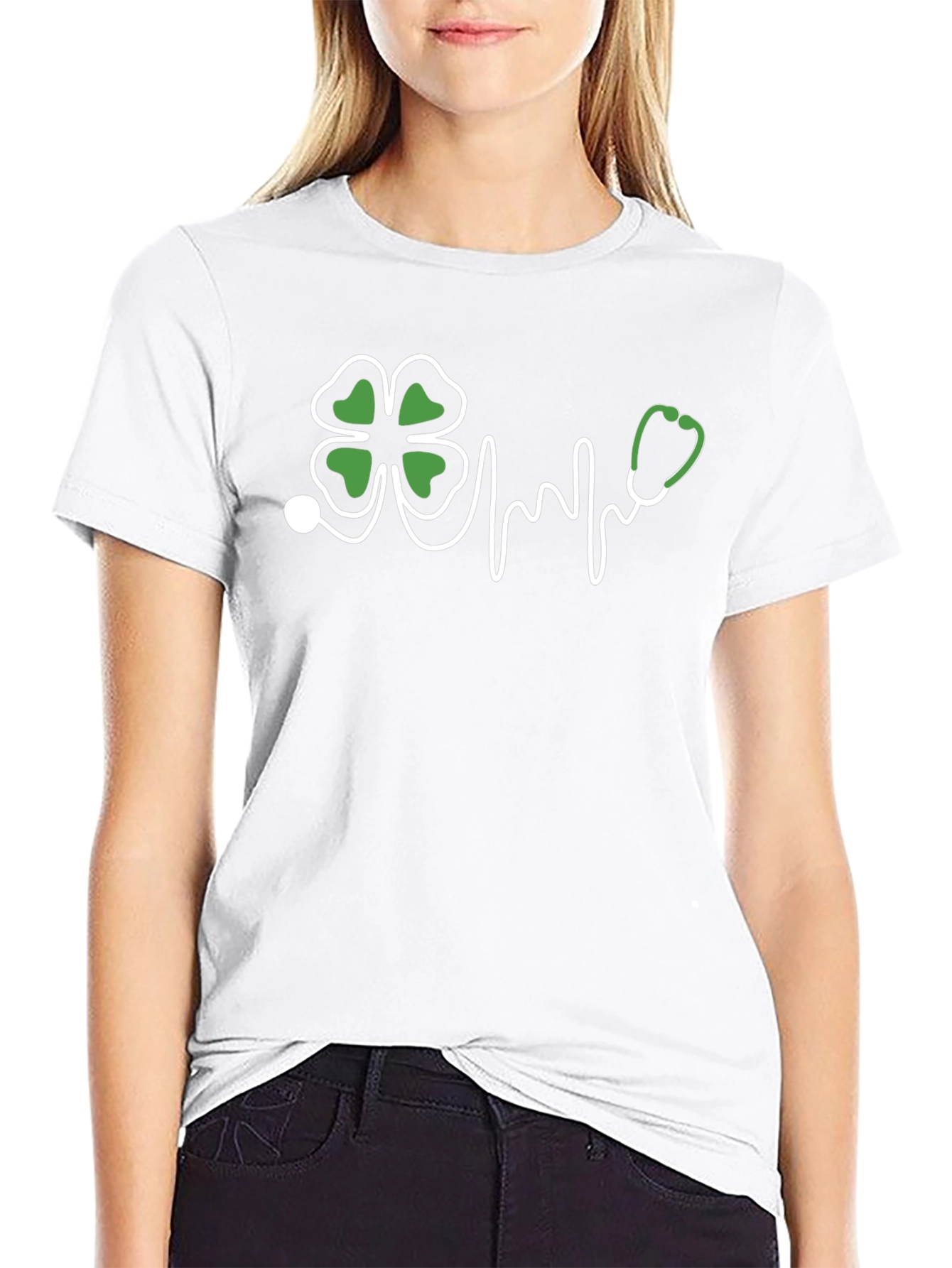 St. Patricks Day Clover Stethoscope Black T-Shirt