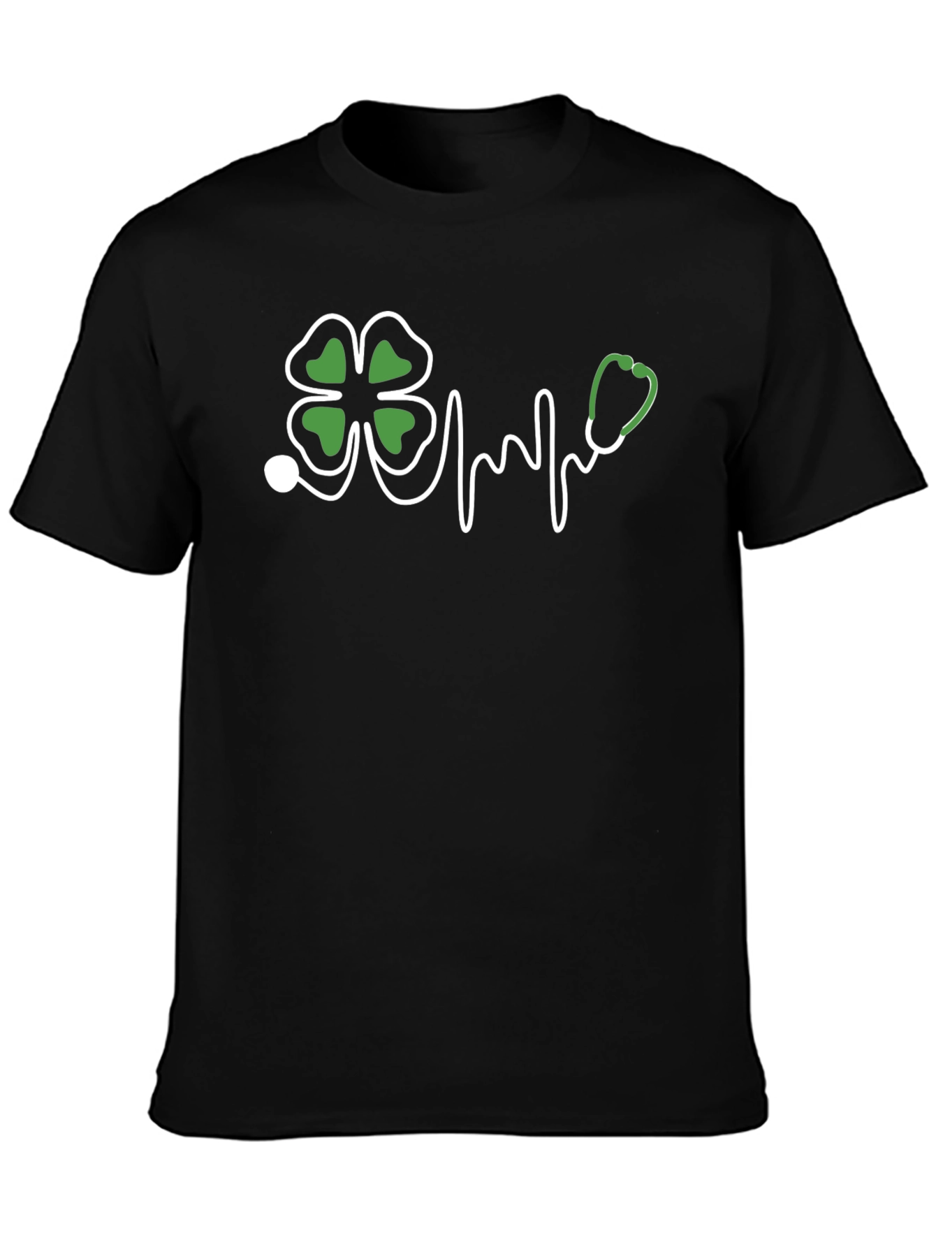 St. Patricks Day Clover Stethoscope Black T-Shirt