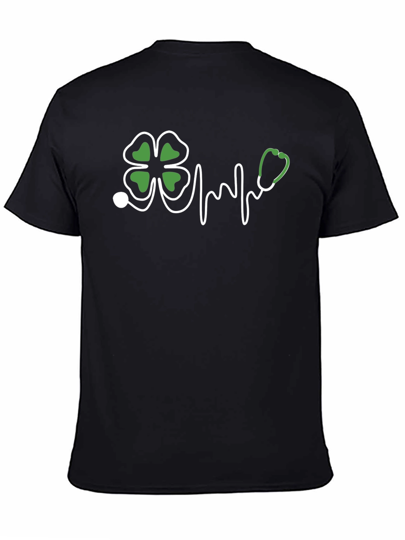 St. Patricks Day Clover Stethoscope Black T-Shirt