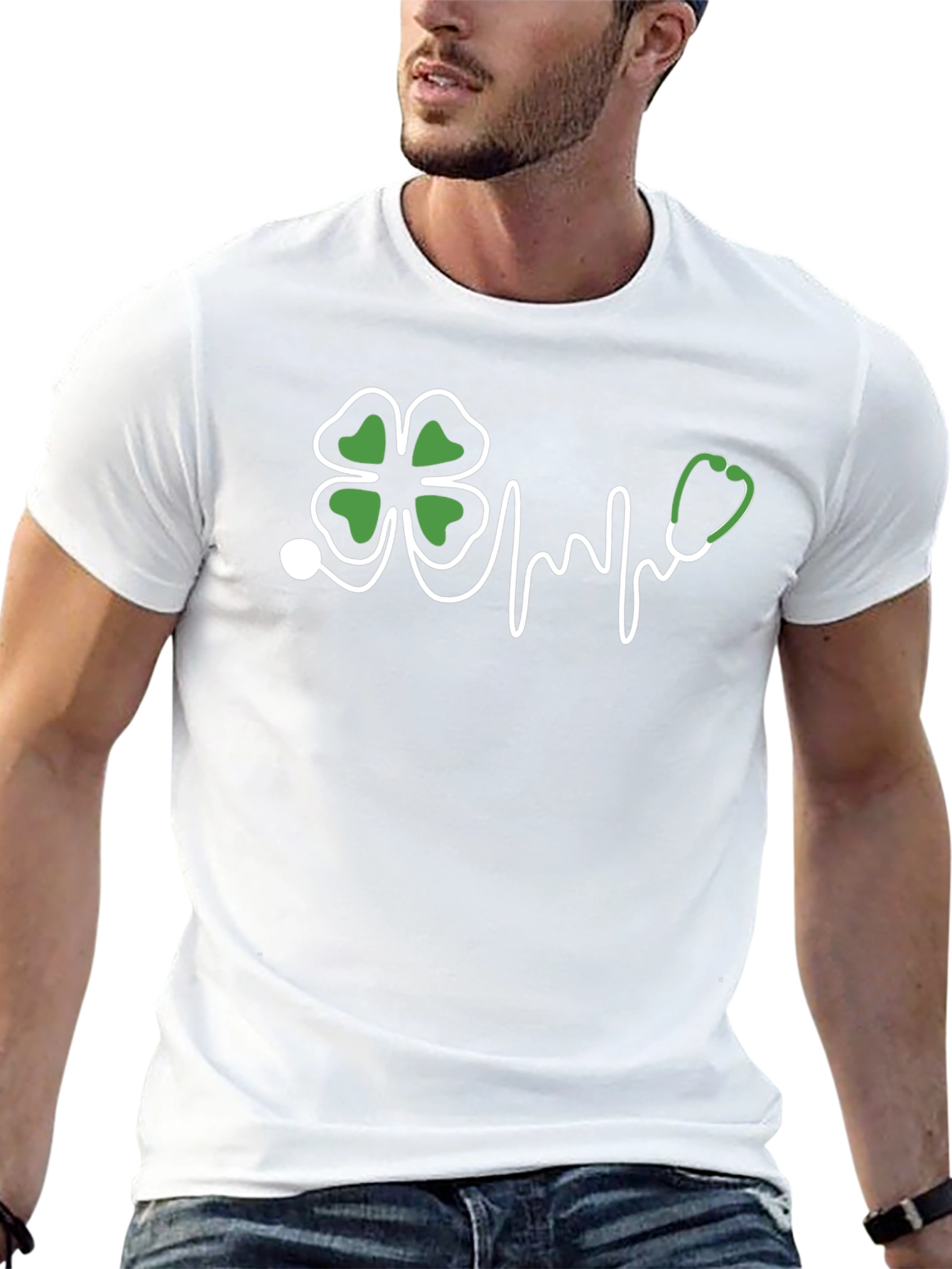St. Patricks Day Clover Stethoscope Black T-Shirt