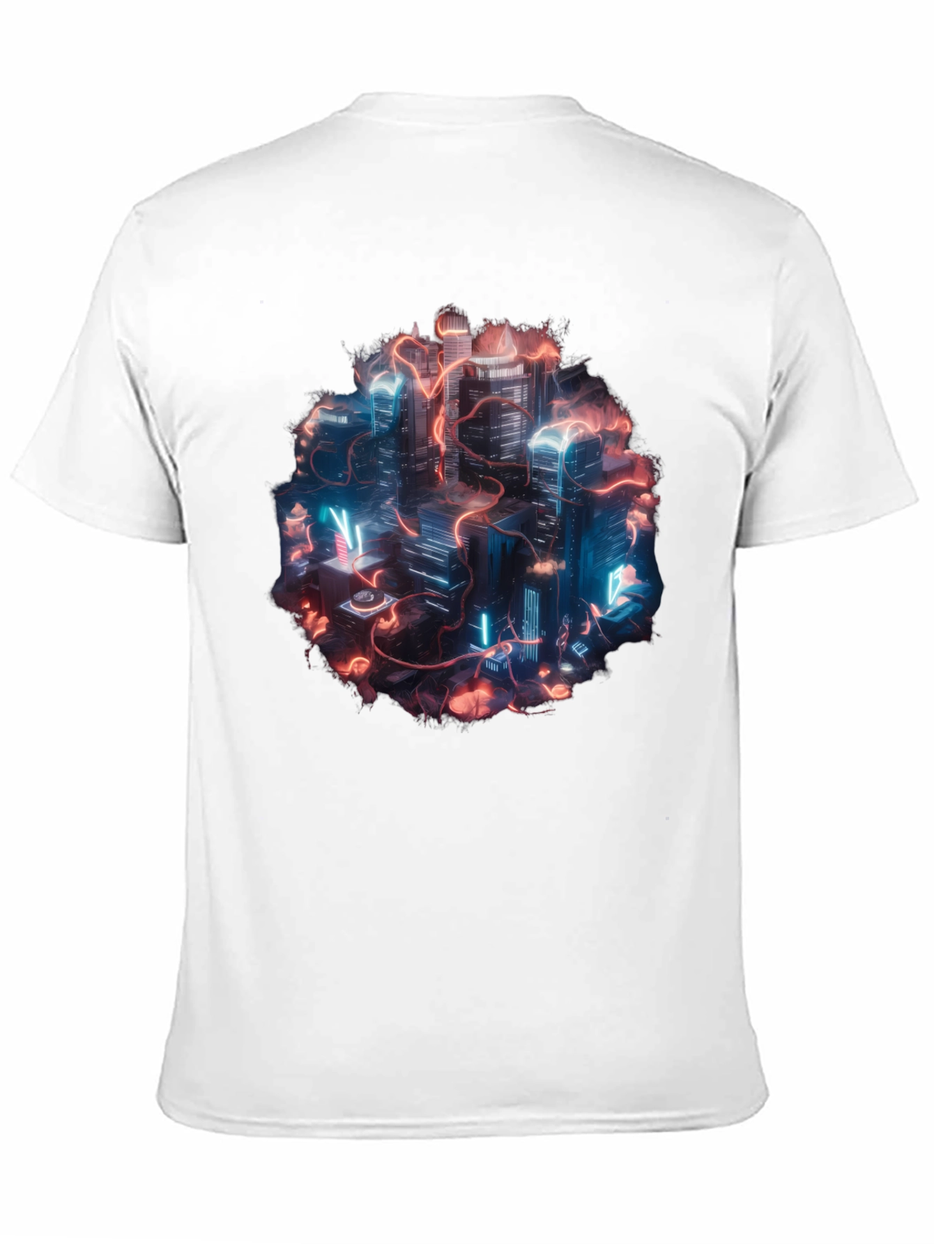 Neon Cityscape Graphic Tee - Black