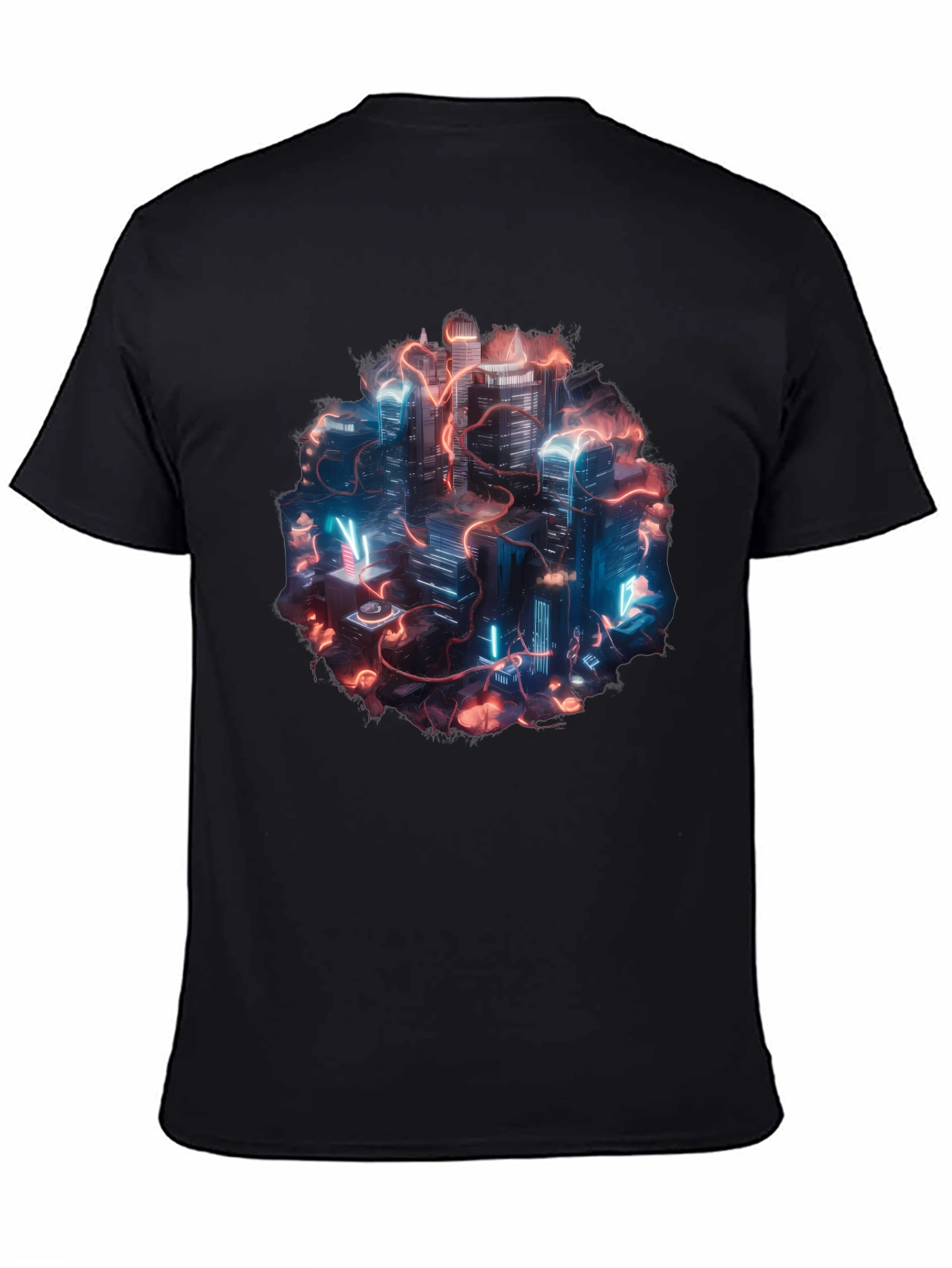 Neon Cityscape Graphic Tee - Black