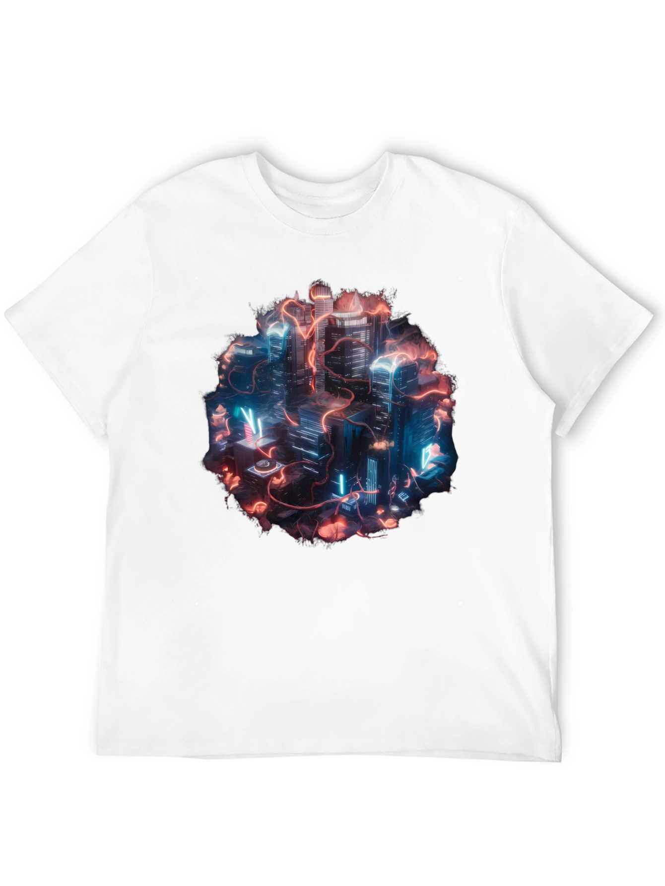Neon Cityscape Graphic Tee - Black