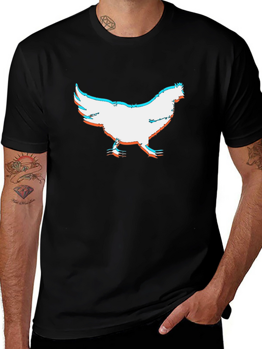 Chicken Glitch Graphic Black T-Shirt