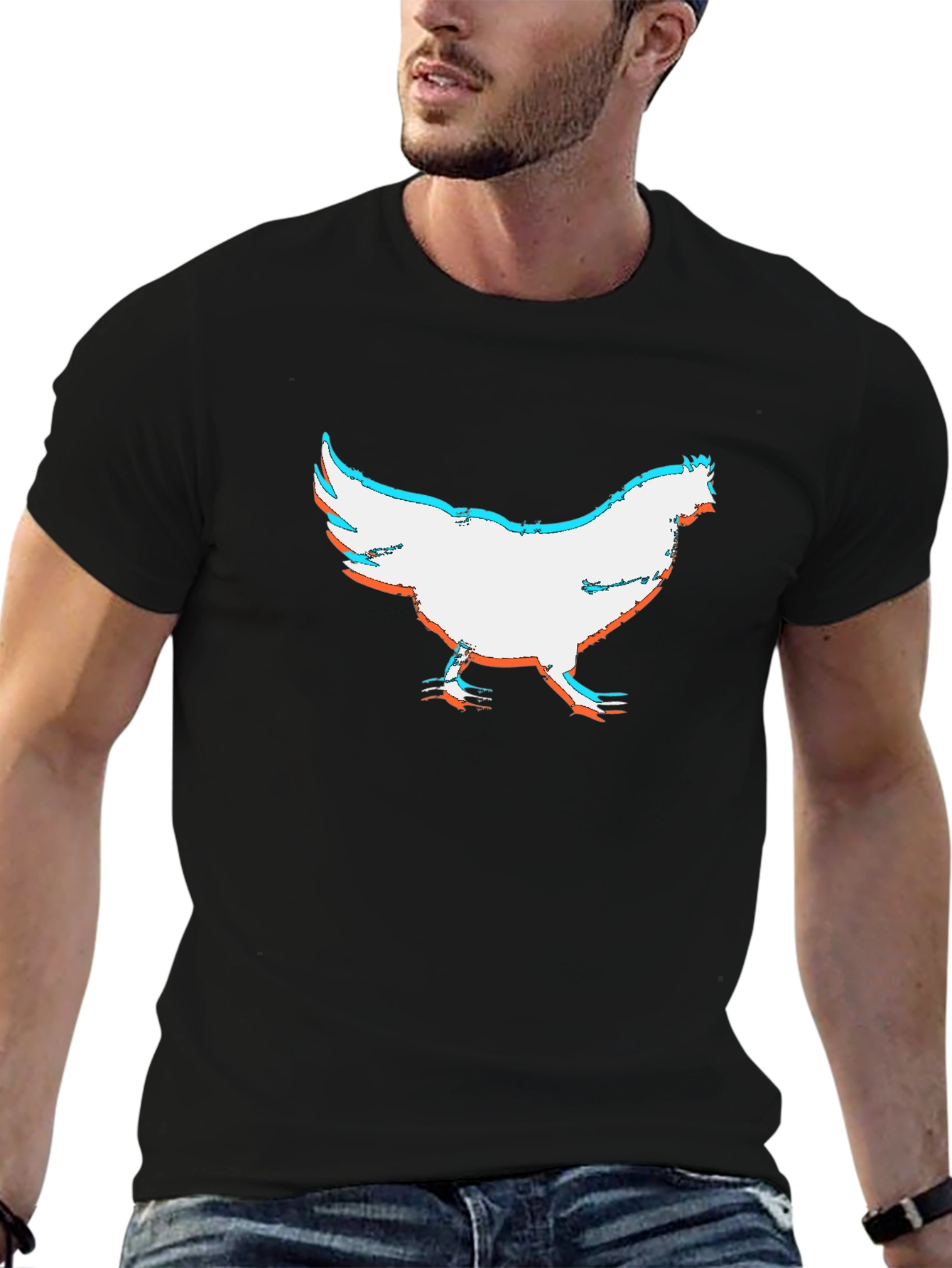 Chicken Glitch Graphic Black T-Shirt