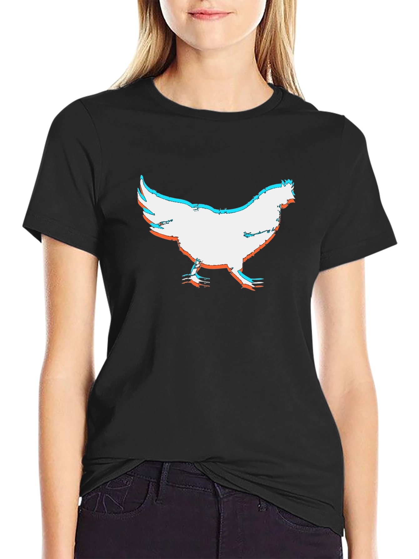 Chicken Glitch Graphic Black T-Shirt