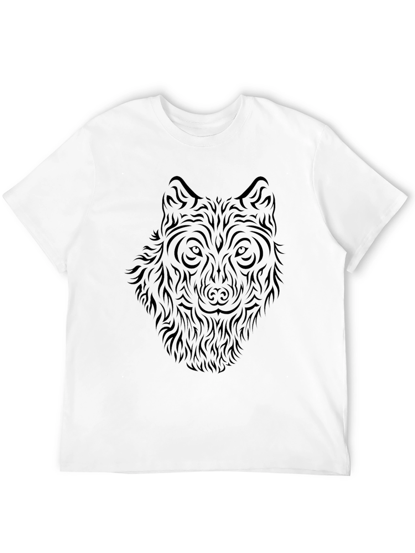 Wolf Tribal Graphic Print Black T-Shirt