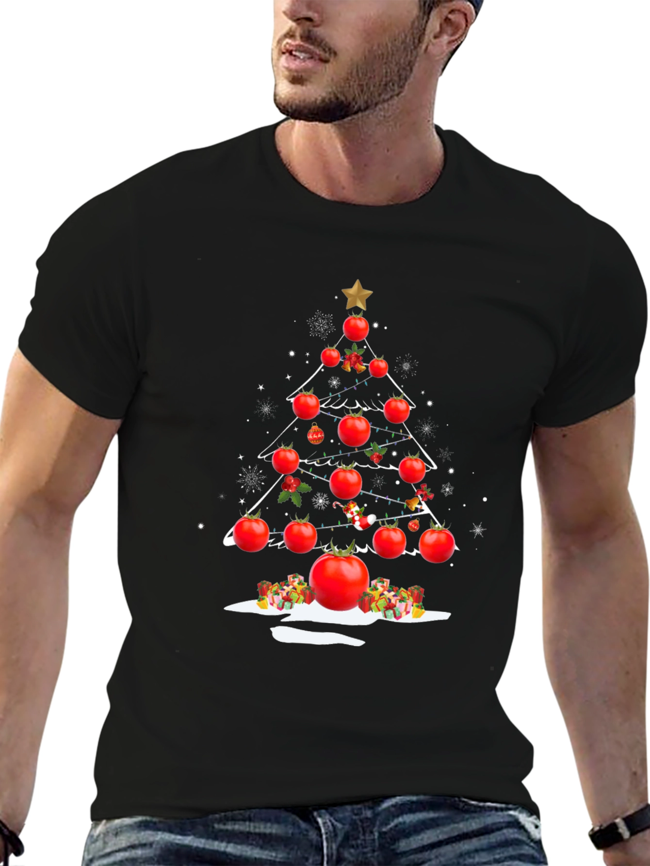 Tomato Christmas Tree T-Shirt - Festive Foodie Apparel