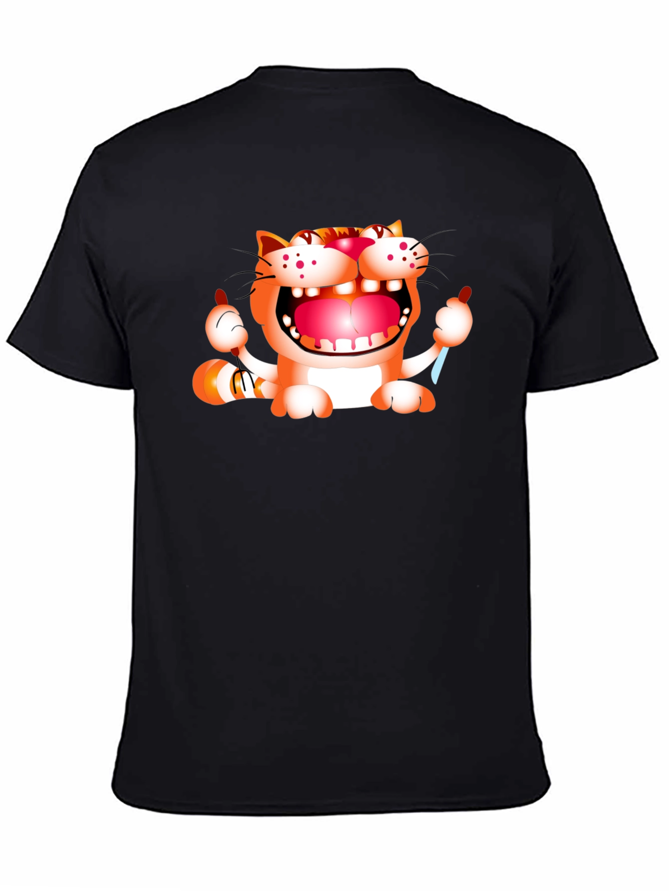 Cartoon Cat Graphic Black T-Shirt
