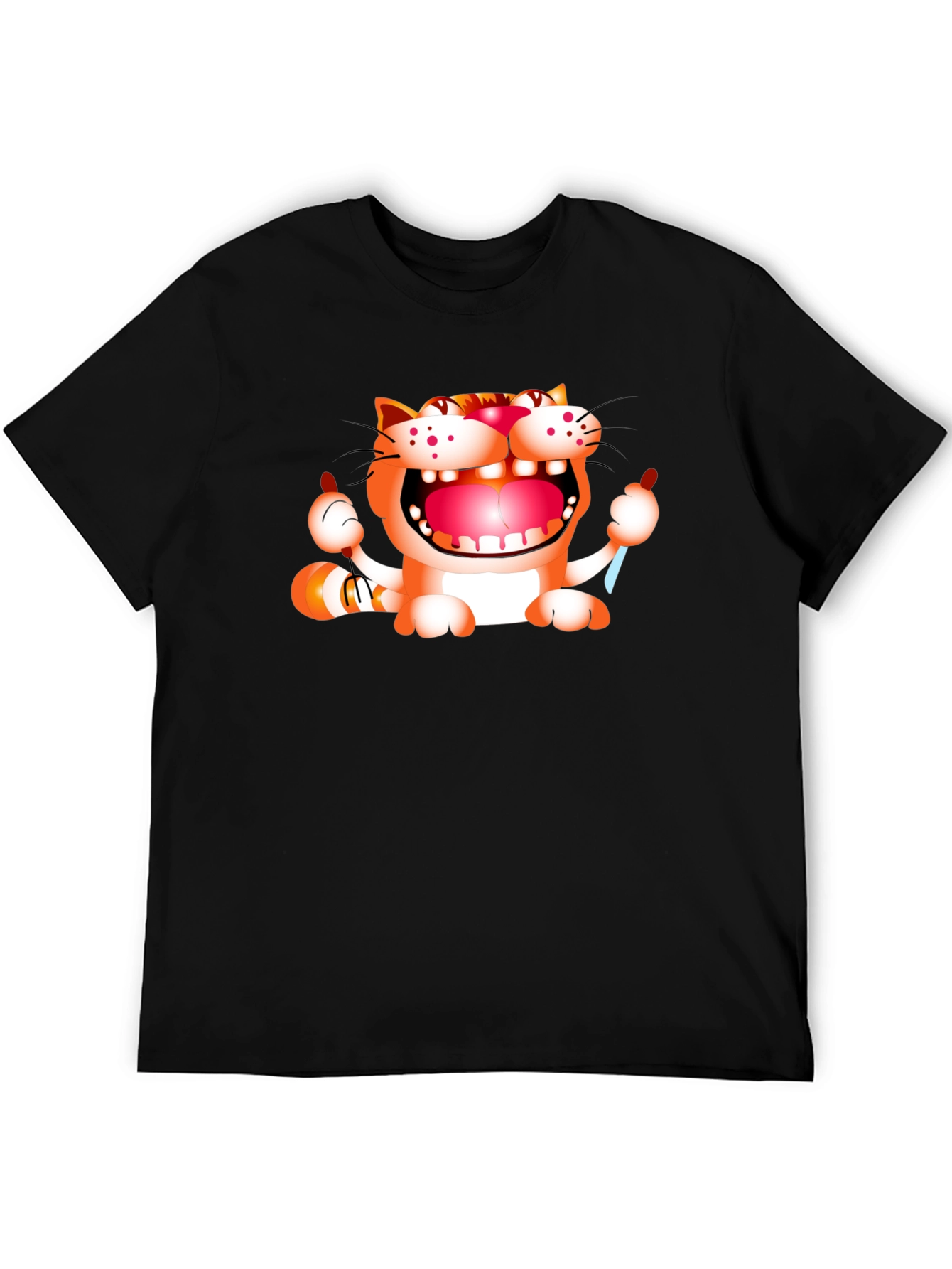 Cartoon Cat Graphic Black T-Shirt