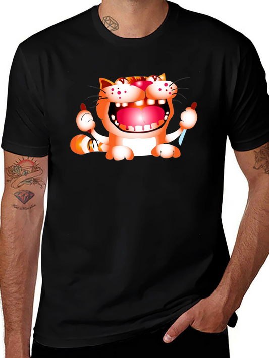 Cartoon Cat Graphic Black T-Shirt