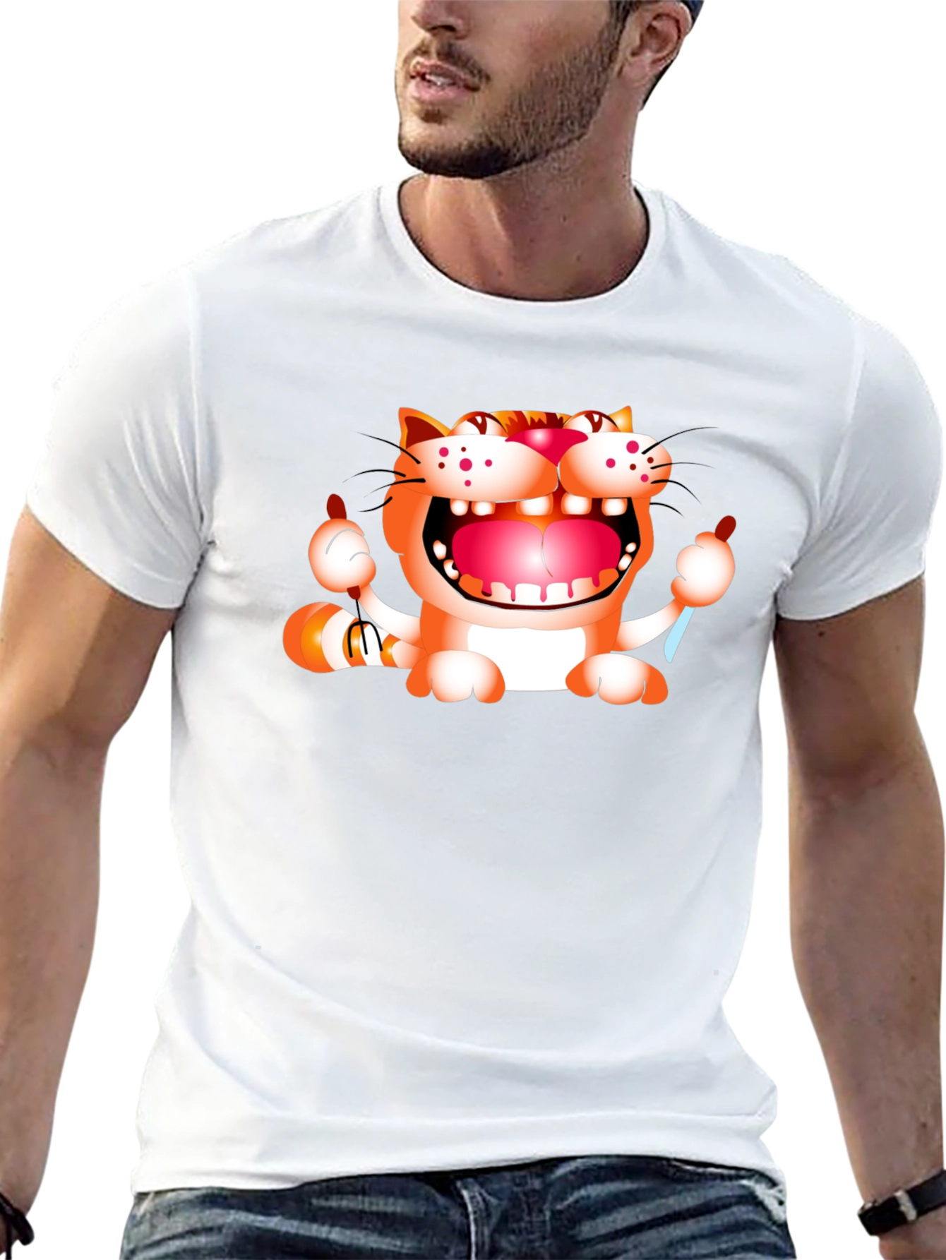 Cartoon Cat Graphic Black T-Shirt