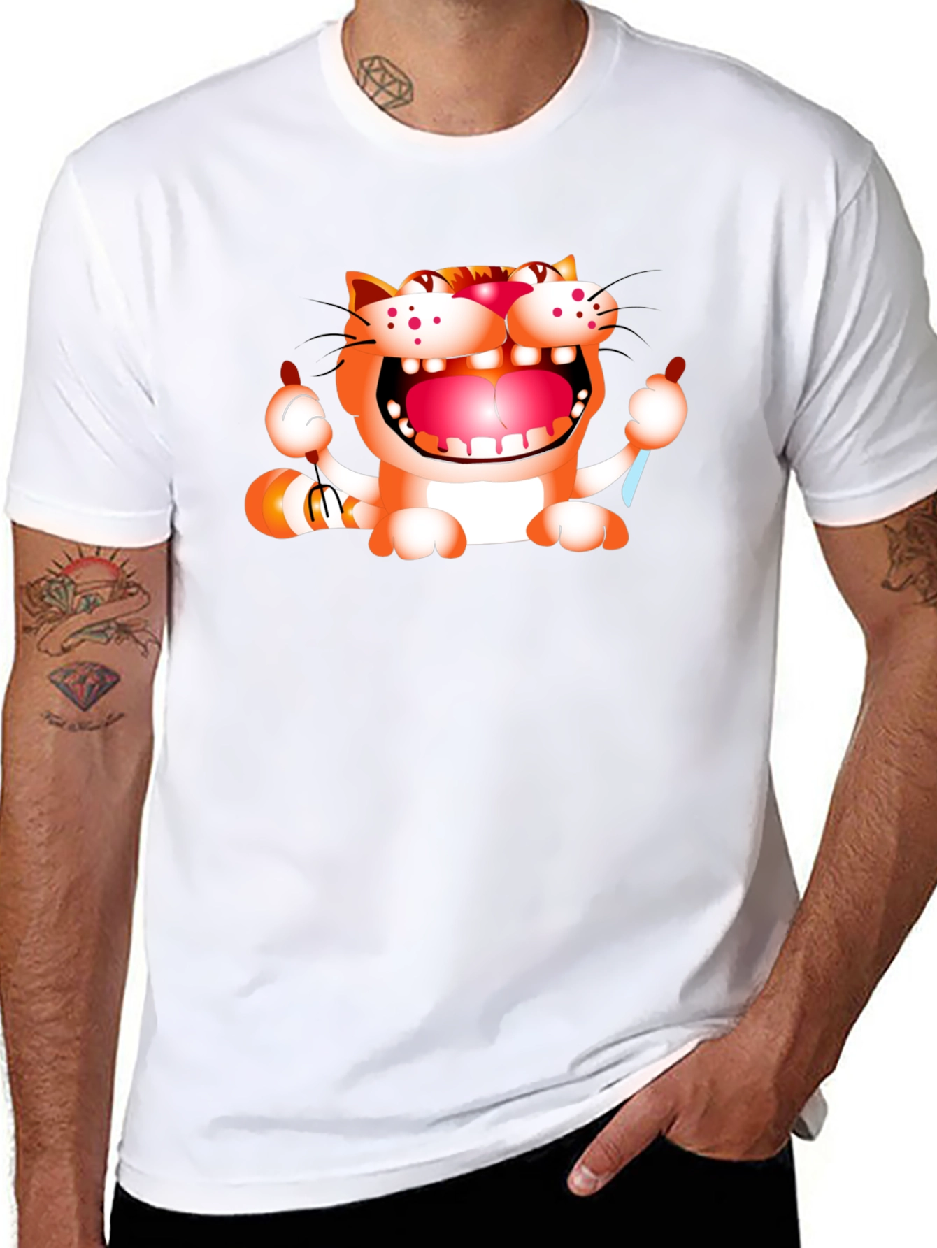 Cartoon Cat Graphic Black T-Shirt
