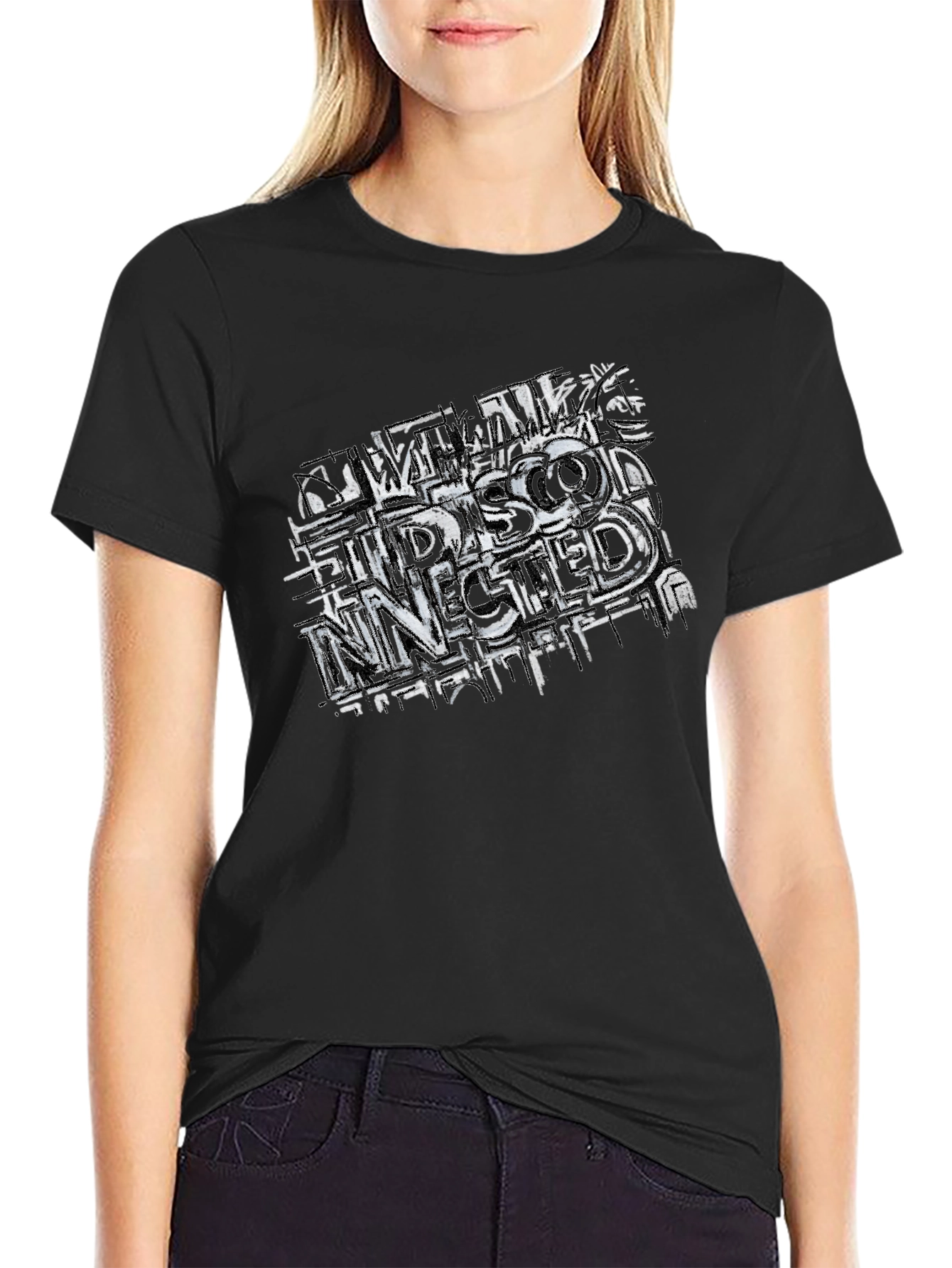 Distressed Graphic Print Black Tee
