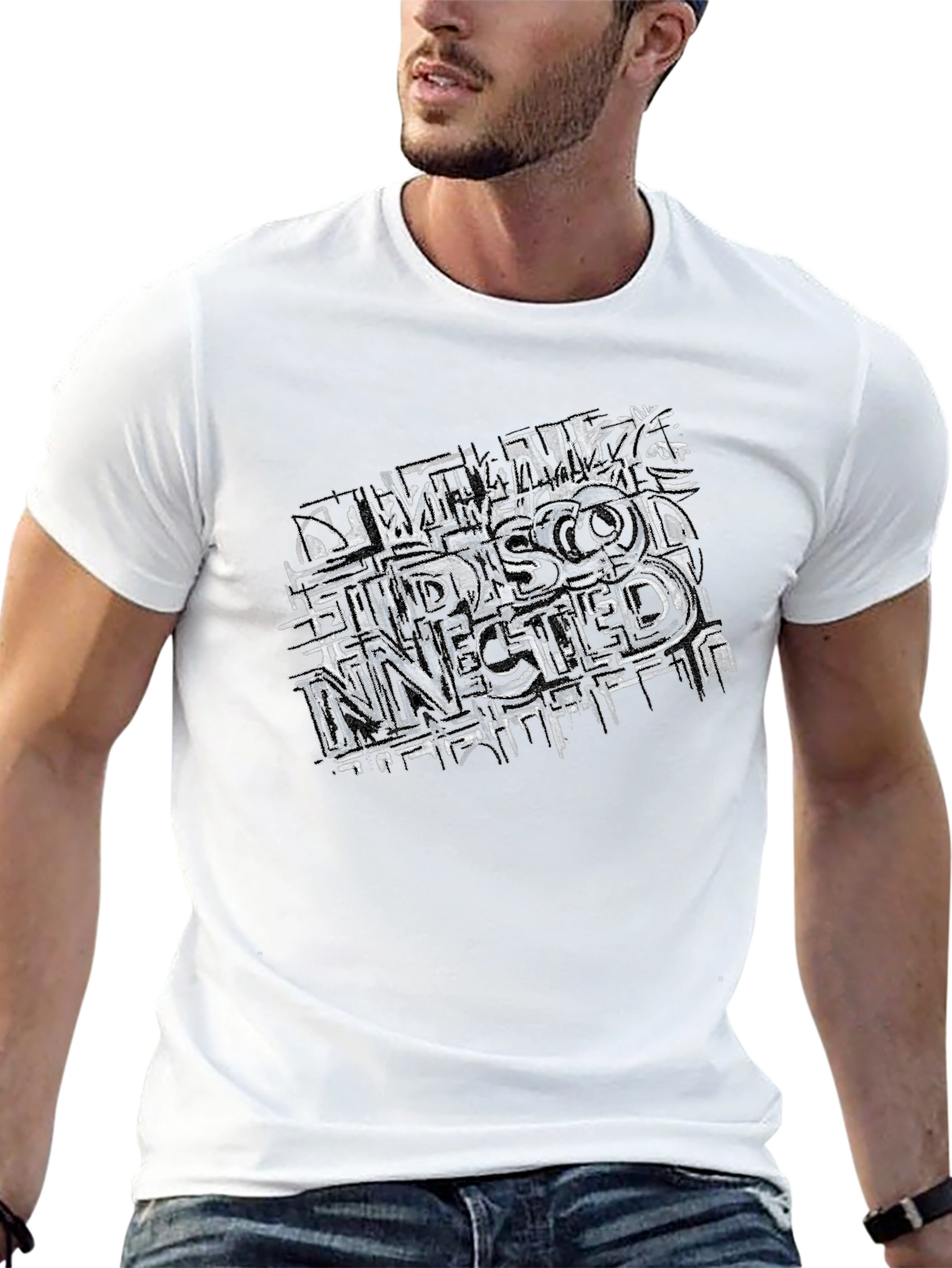 Distressed Graphic Print Black Tee