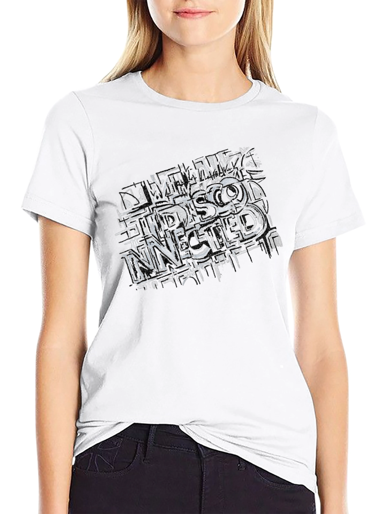 Distressed Graphic Print Black Tee