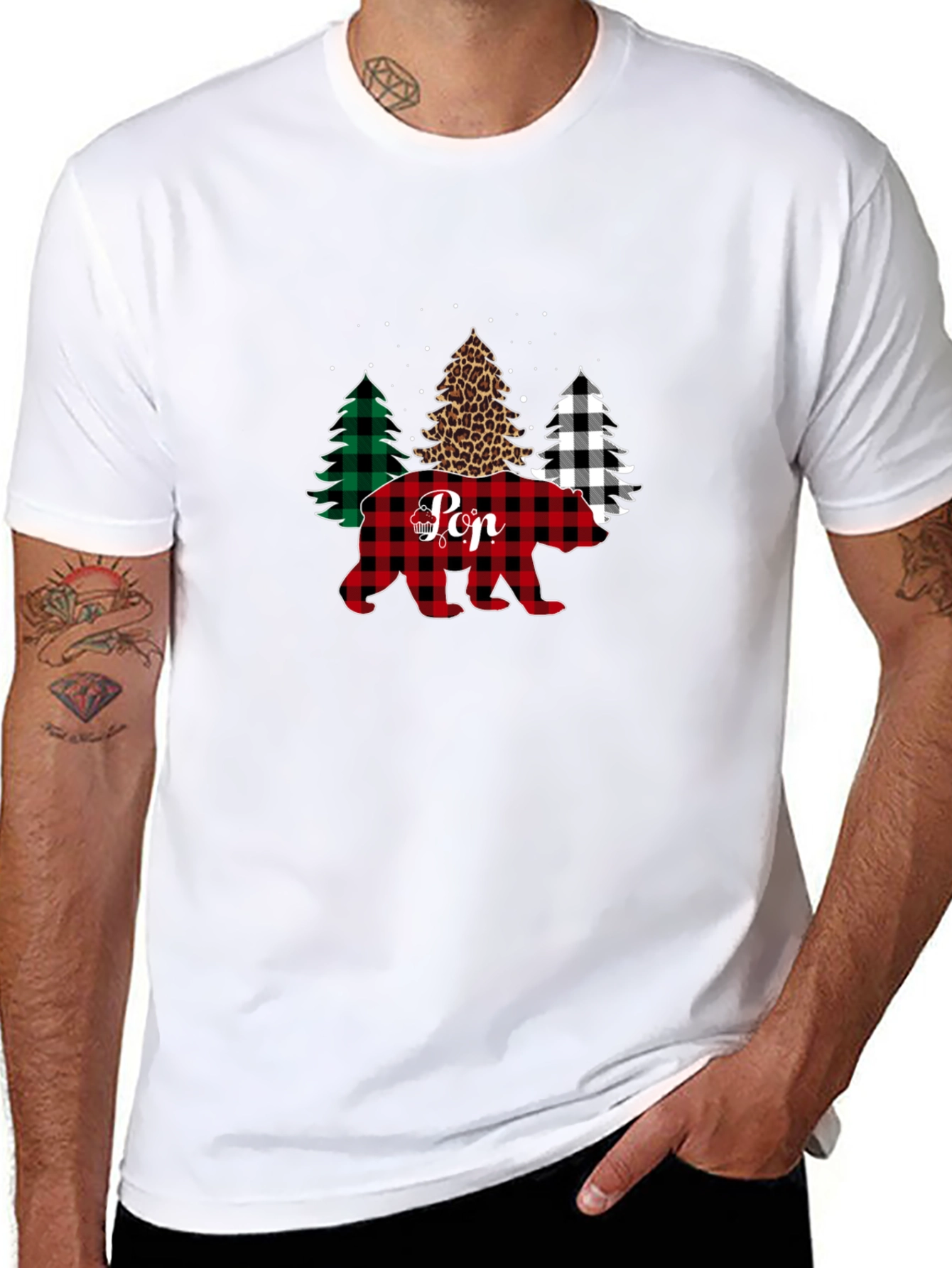 Buffalo Plaid Pop Bear Christmas T-Shirt