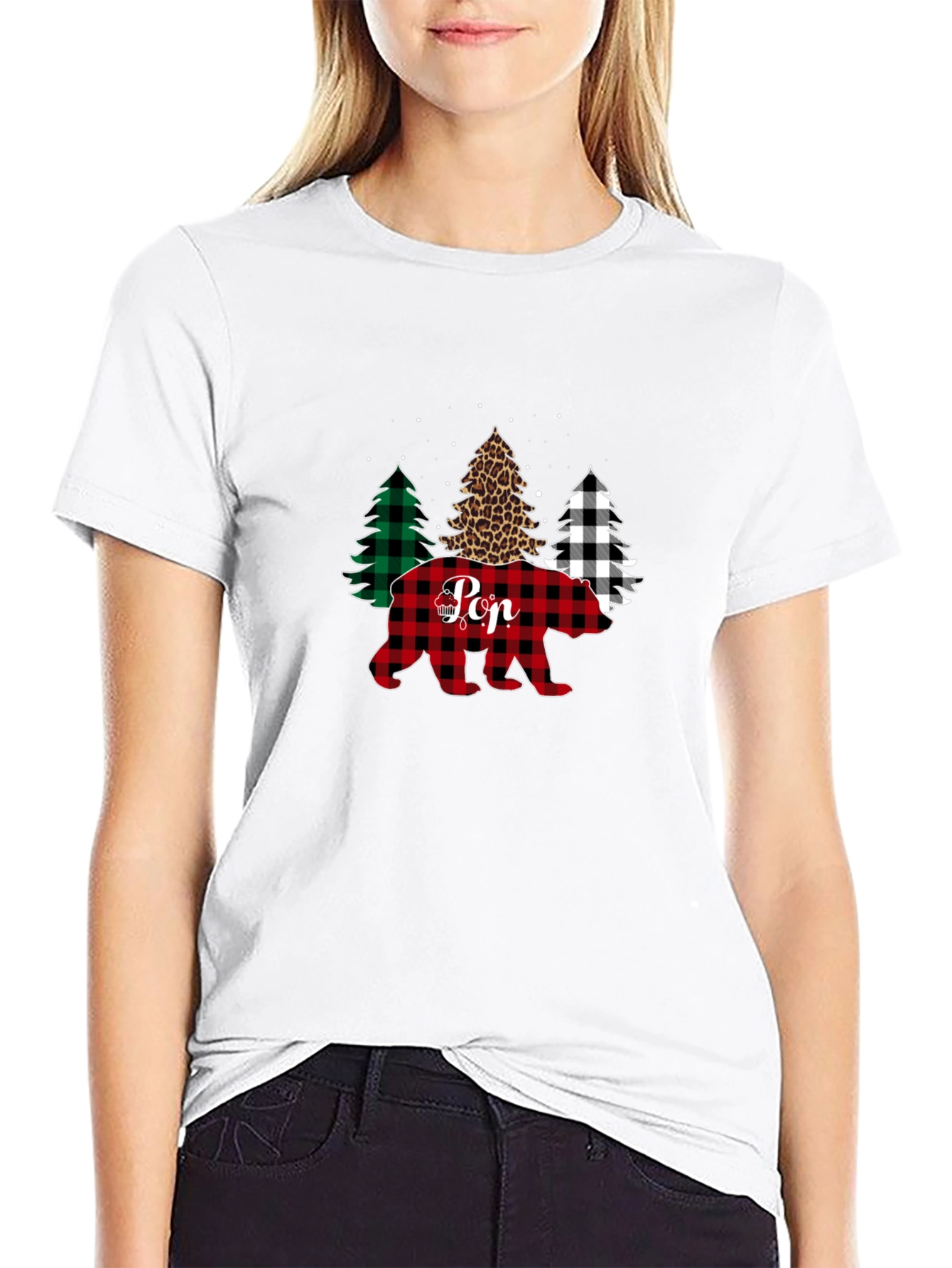 Buffalo Plaid Pop Bear Christmas T-Shirt
