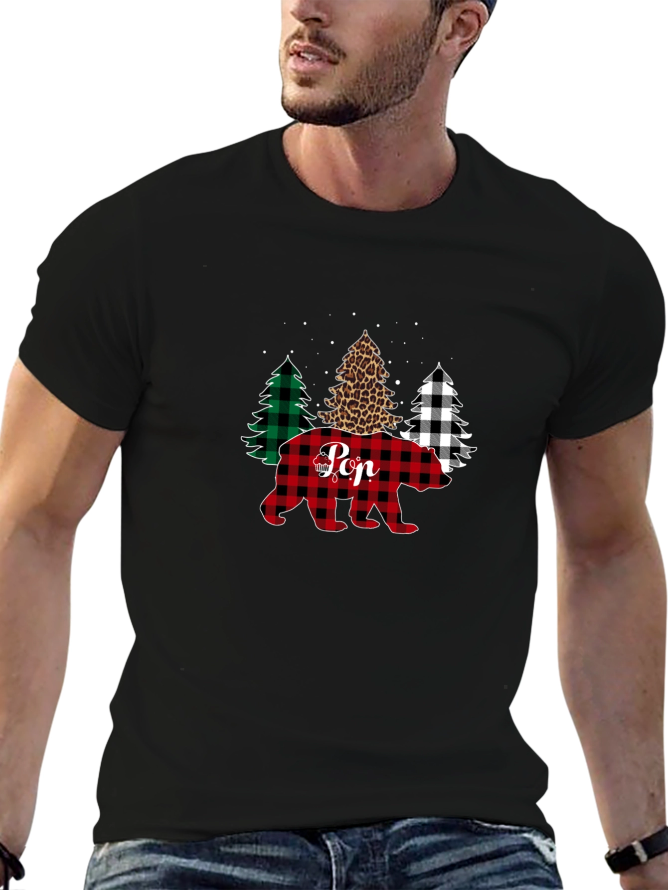 Buffalo Plaid Pop Bear Christmas T-Shirt