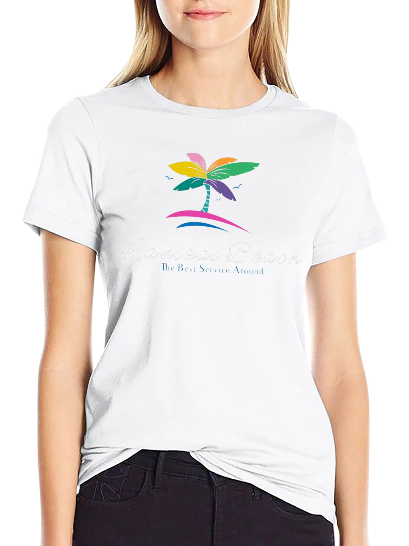 Lanikai Beach Graphic Tee - Vibrant Tropical Palm Design