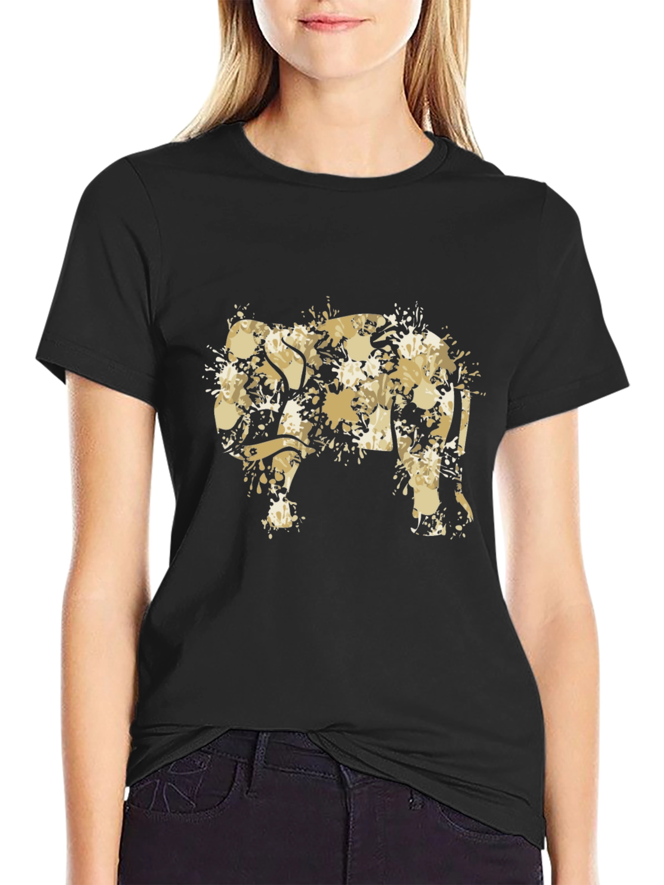 Abstract Elephant Print Black T-Shirt