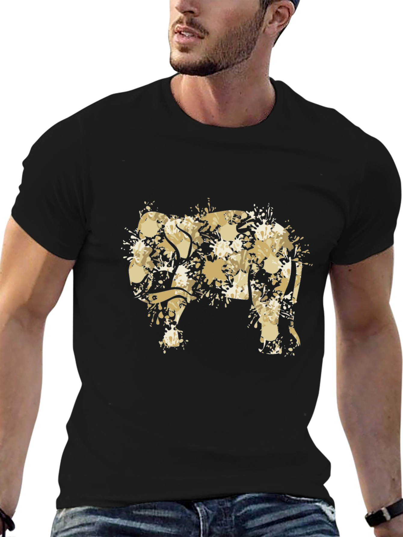 Abstract Elephant Print Black T-Shirt