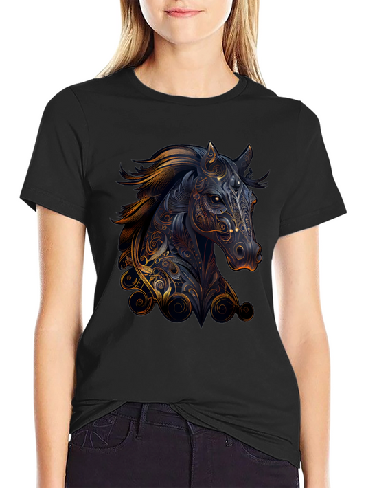 Horse Graphic Print Black T-Shirt