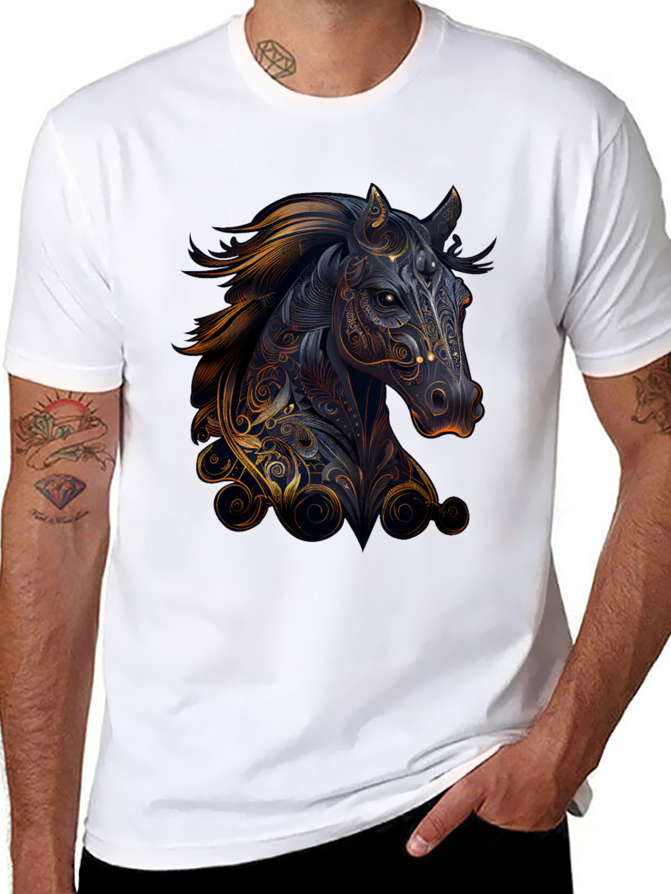 Horse Graphic Print Black T-Shirt