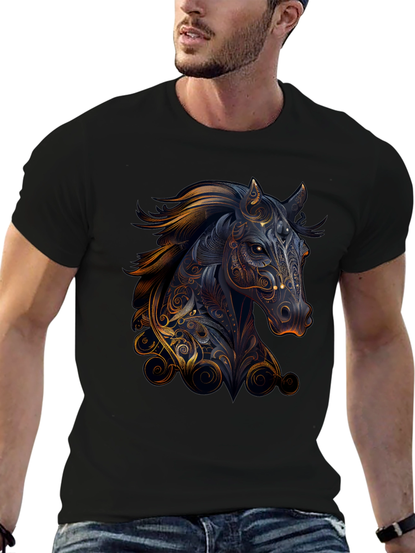 Horse Graphic Print Black T-Shirt