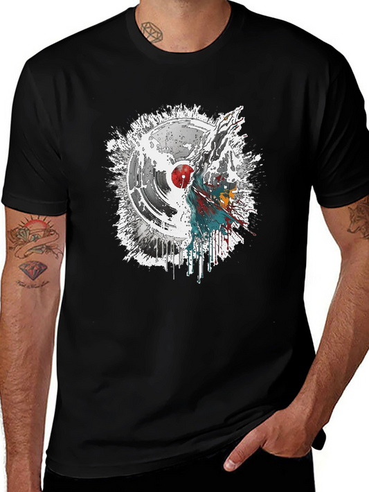 Abstract Vinyl Record Graphic Tee - Mens Black T-Shirt