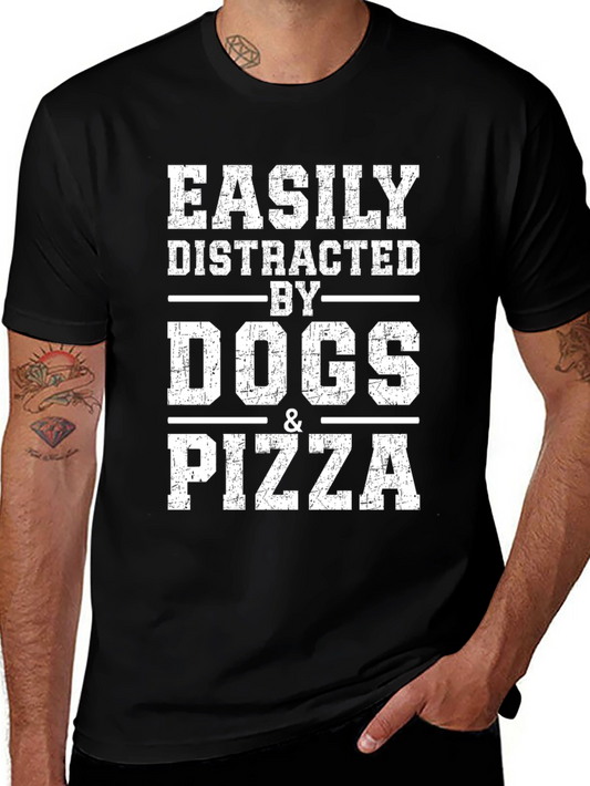 Easily Distracted By Dogs & Pizza Graphic T-Shirt