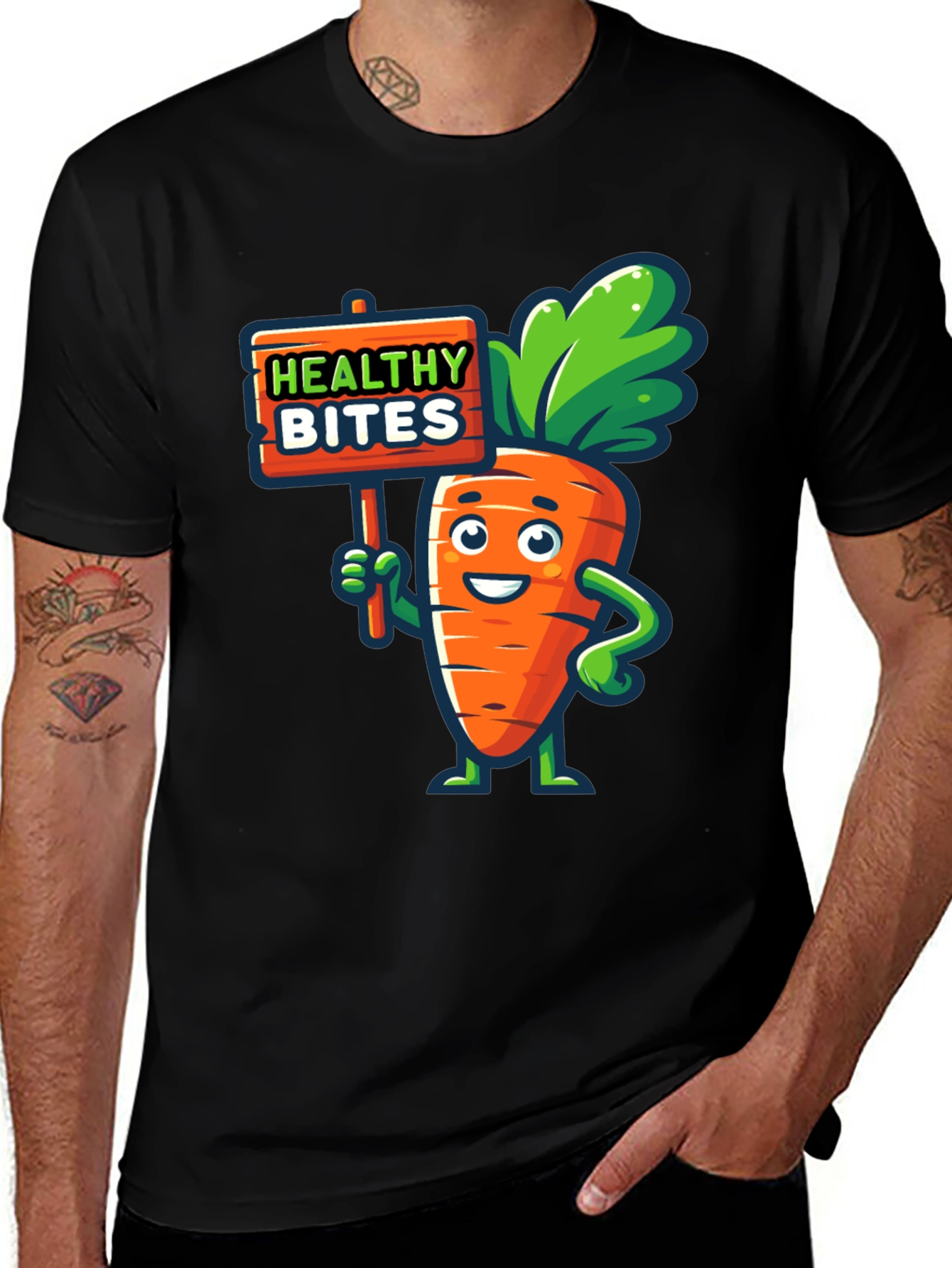 Healthy Bites Carrot Cartoon Graphic T-Shirt