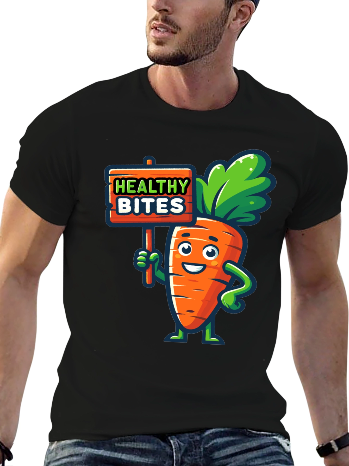 Healthy Bites Carrot Cartoon Graphic T-Shirt