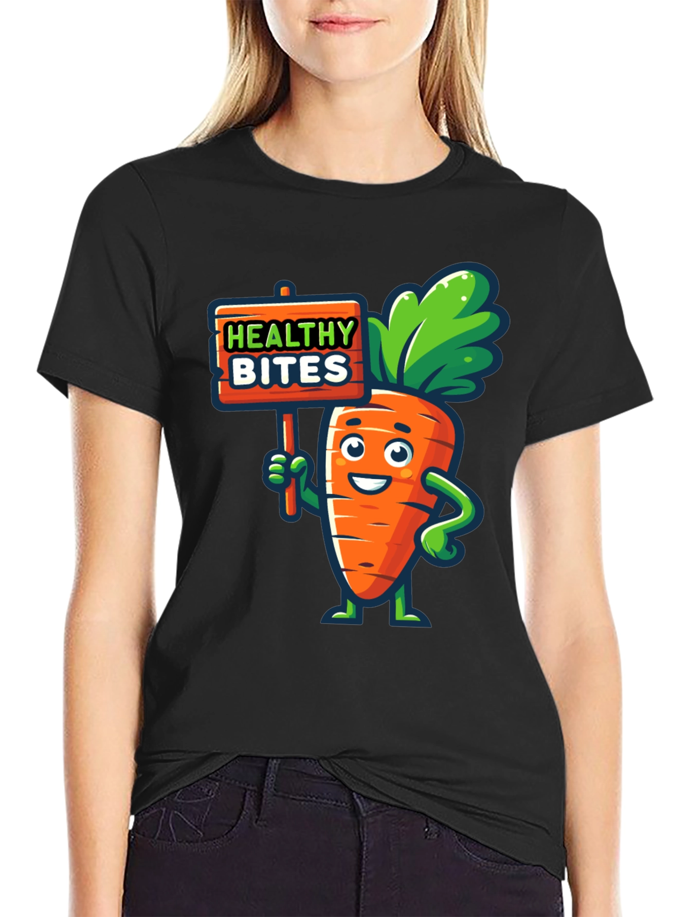 Healthy Bites Carrot Cartoon Graphic T-Shirt