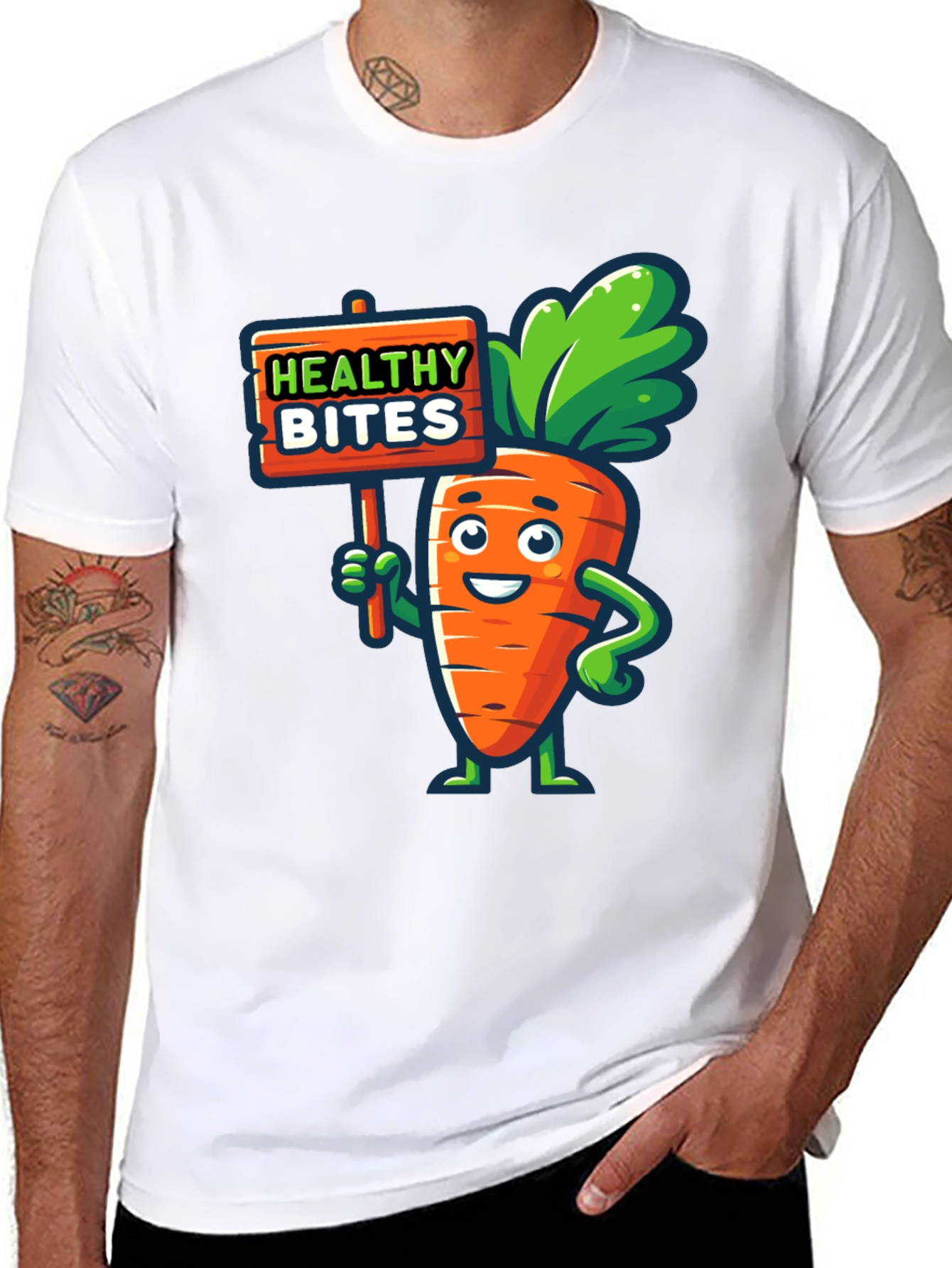 Healthy Bites Carrot Cartoon Graphic T-Shirt