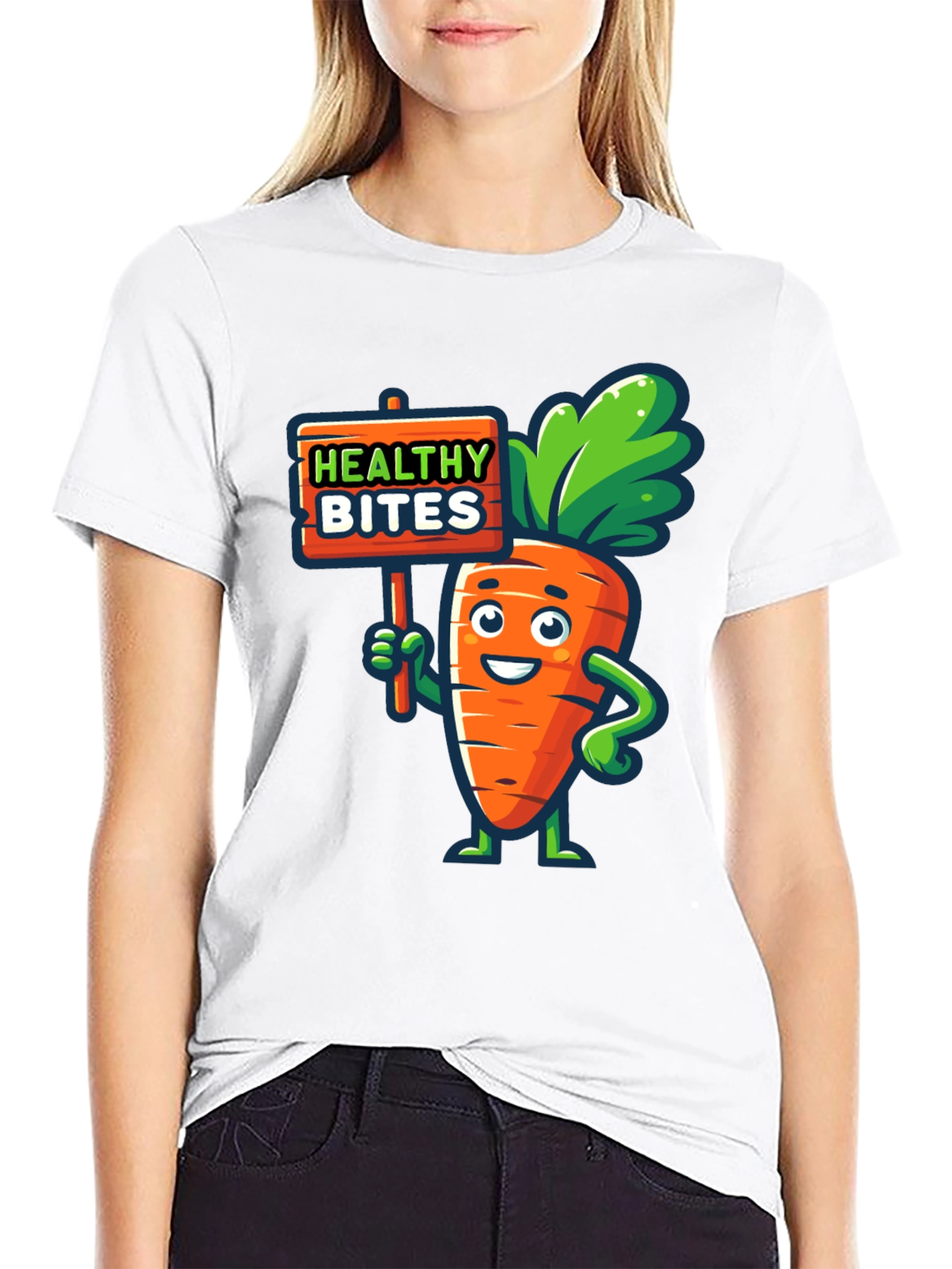 Healthy Bites Carrot Cartoon Graphic T-Shirt