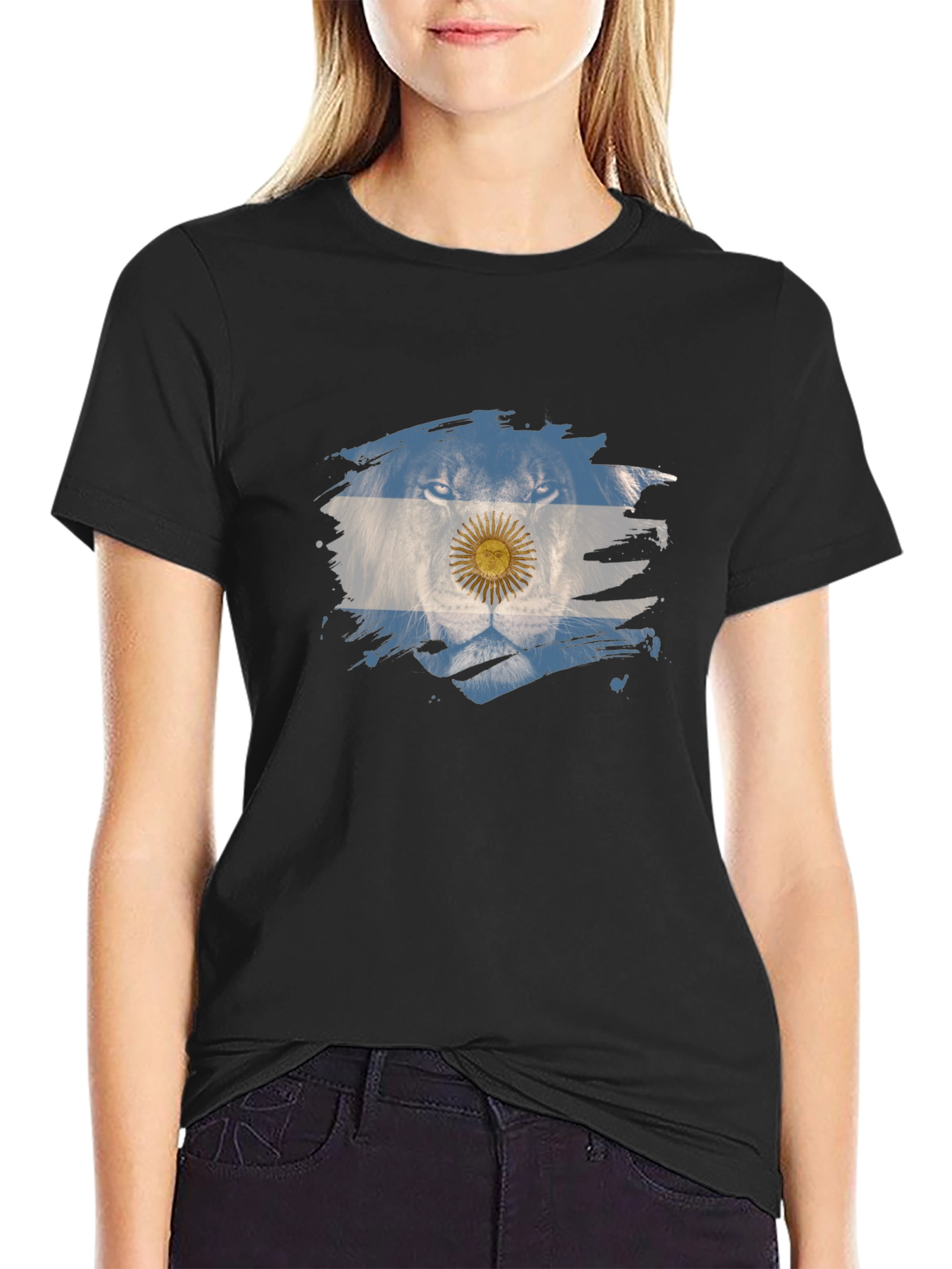 Argentina Lion Flag Graphic Tee - Black Cotton T-Shirt