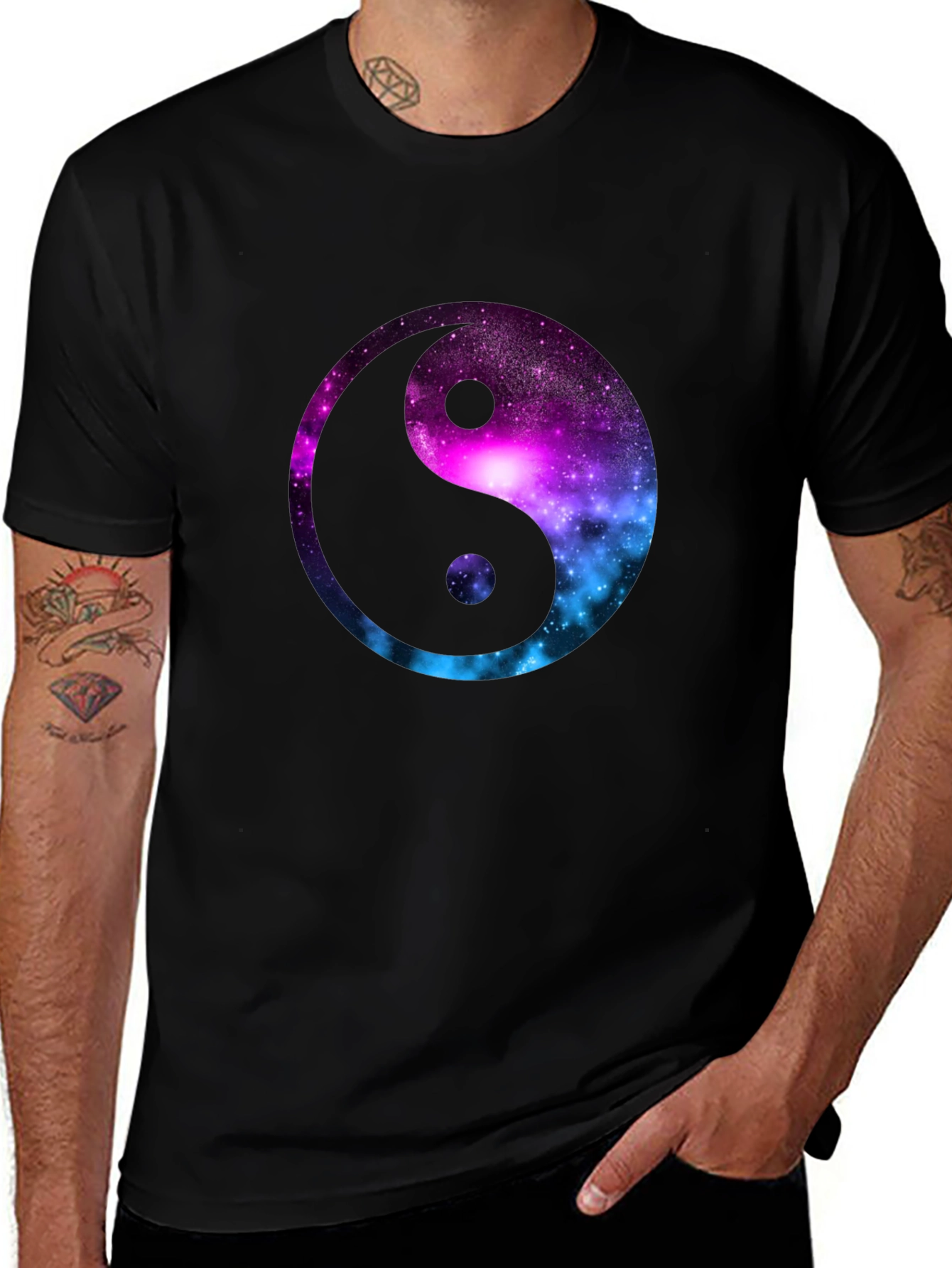 Galaxy Yin Yang Graphic T-Shirt - Mens Black Tee