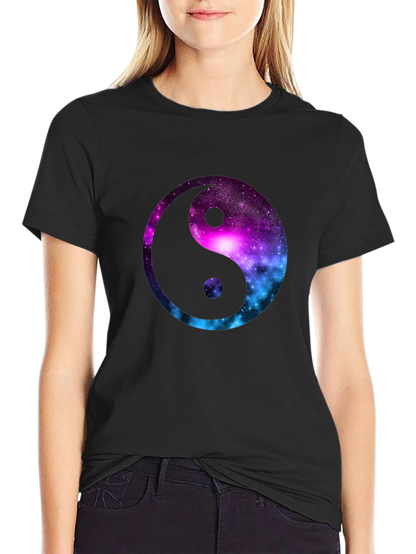 Galaxy Yin Yang Graphic T-Shirt - Mens Black Tee