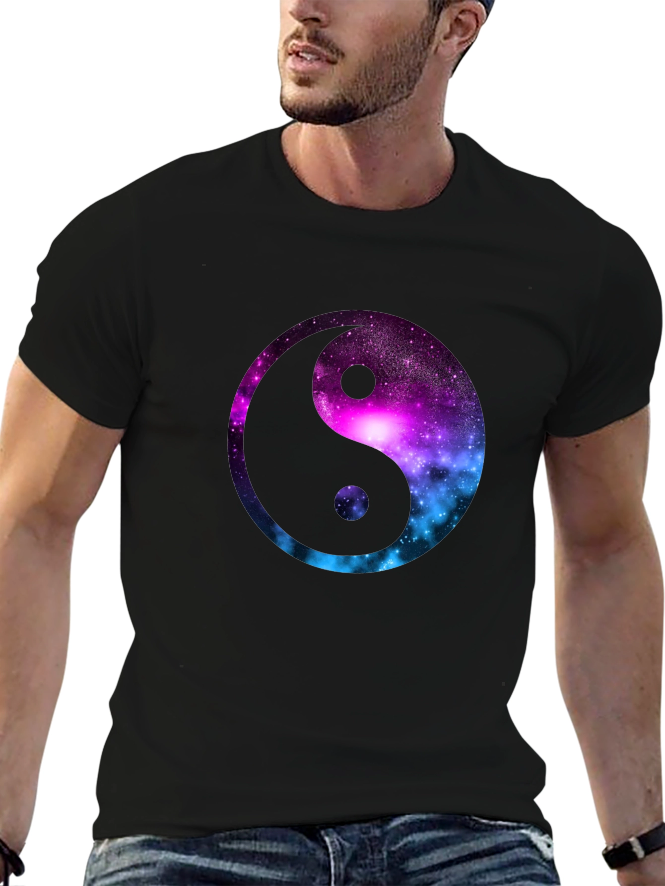 Galaxy Yin Yang Graphic T-Shirt - Mens Black Tee